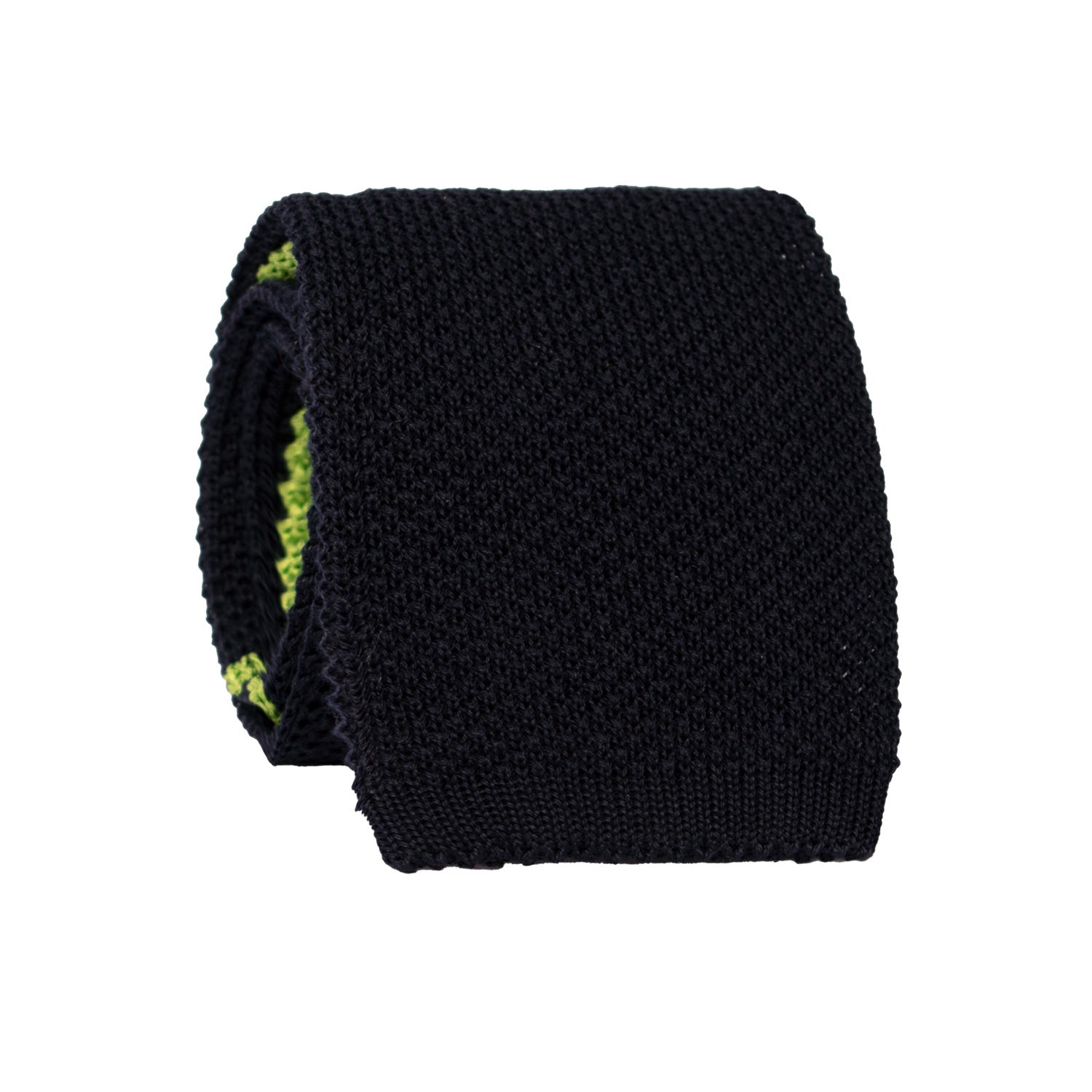 Cravatta Tricot in Maglia in Cotone Seta Blu Notte Verde Pala Piccola in Contrasto Verde TRI764 Graffeo Cravatte Made in Italy Rotolo