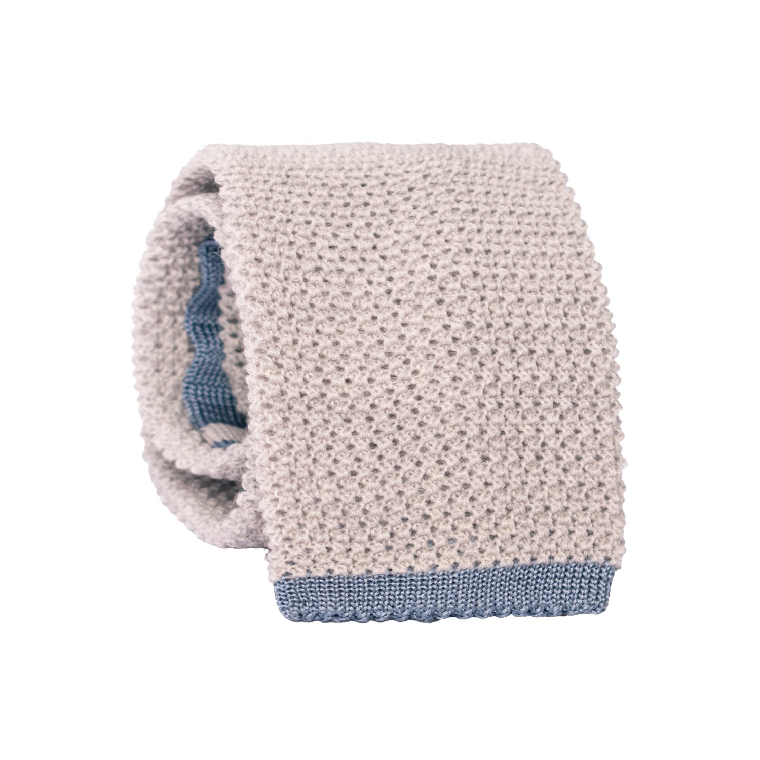 Cravatta Tricot in Maglia in Lana Seta Grigia Chiara Pala Piccola in Contrasto Avio TRI752 Graffeo Cravatte Made in Italy Rotolo