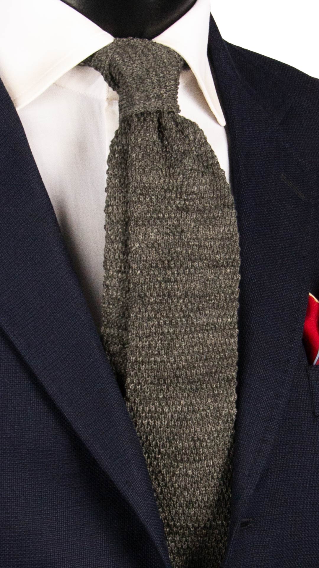 Cravatta Tricot in Maglia in Lino Grigia Scuro Tinta Unita TRI945 Graffeo Cravatte  Made in Italy