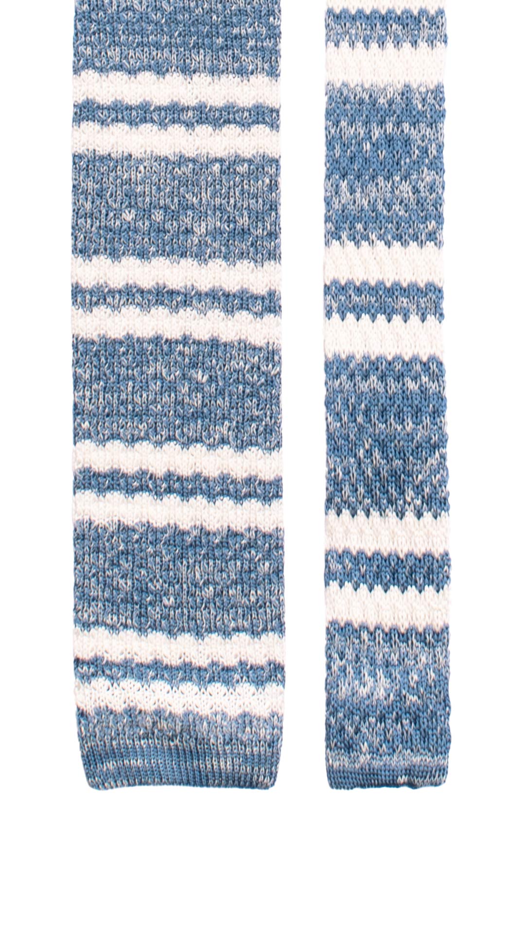 Cravatta Tricot in Maglia in Seta Lino Blu Navy con Righe Bianche TRI866 Graffeo Cravatte Made in Italy Pala
