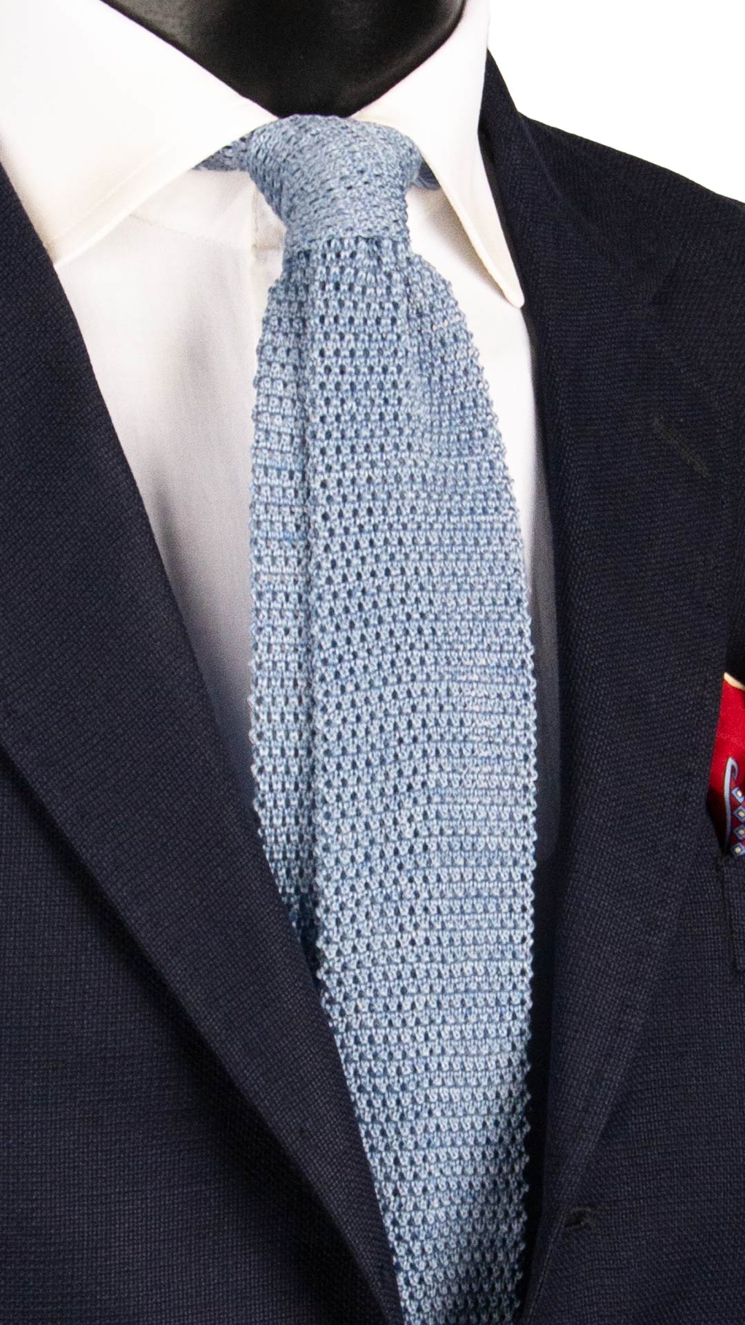 Cravatta Tricot in Maglia in Seta Lino Celeste Tinta Unita TRI822 Graffeo Cravatte Made in Italy