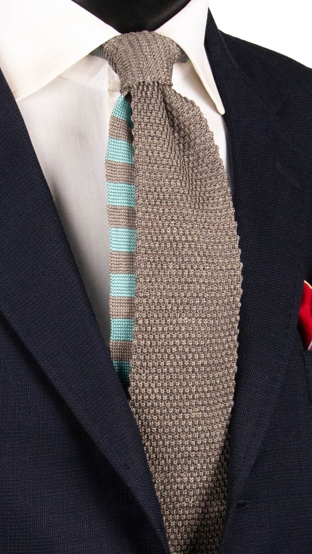 Man Dove Grey Knitted Silk Linen Tie Solid Color Small Contrast Tail TRI952