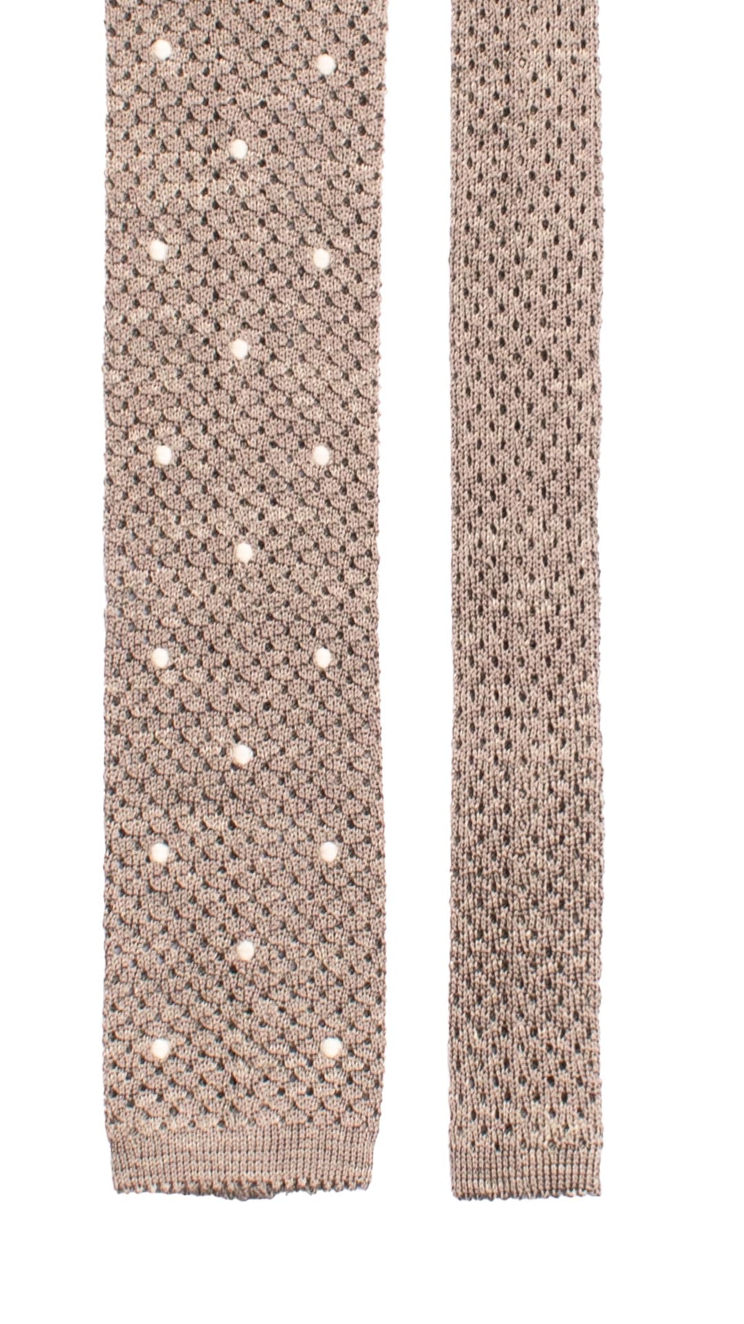 Cravatta Tricot in Maglia in Seta Lino Grigio Tortora a Pois Bianchi TRI718 Graffeo Cravatte Made in Italy Pala