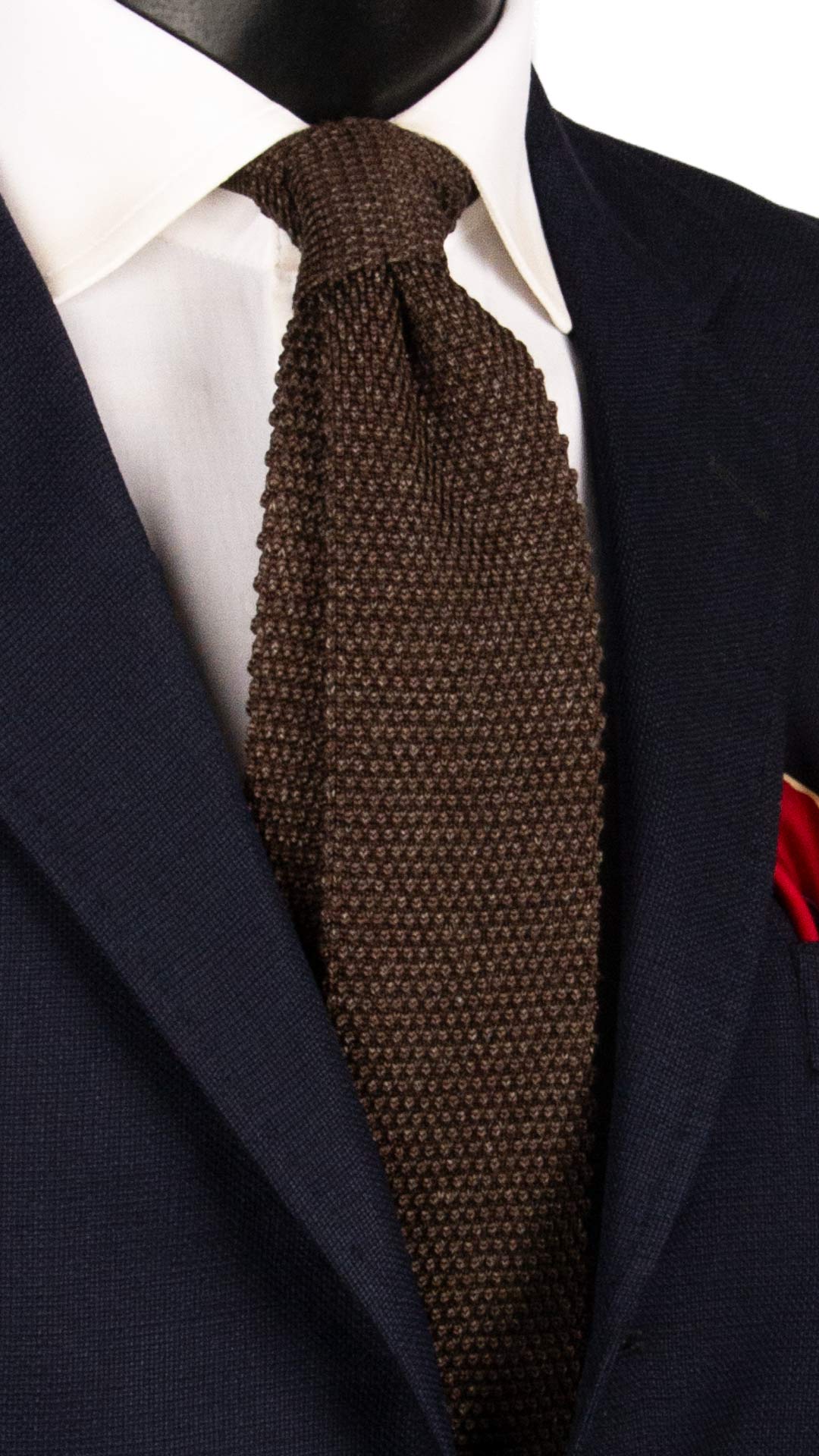 Cravatta Tricot in Maglia in Seta Lino Marrone Grigio Tinta Unita TRI692 Graffeo Cravatte  Made in Italy