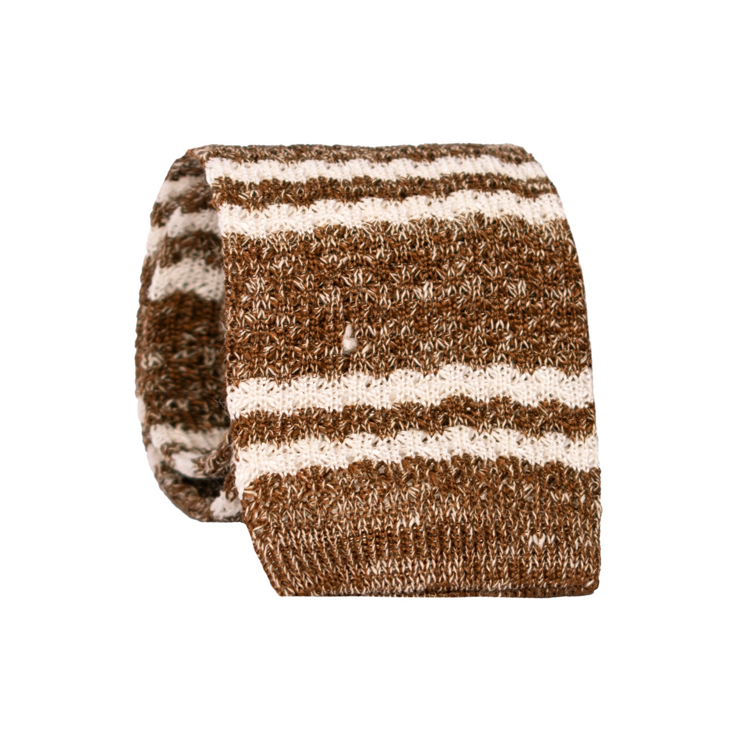 Cravatta Tricot in Maglia in Seta Lino Marrone con Righe Bianche TRI868 Graffeo Cravatte Made in Italy Rotolo