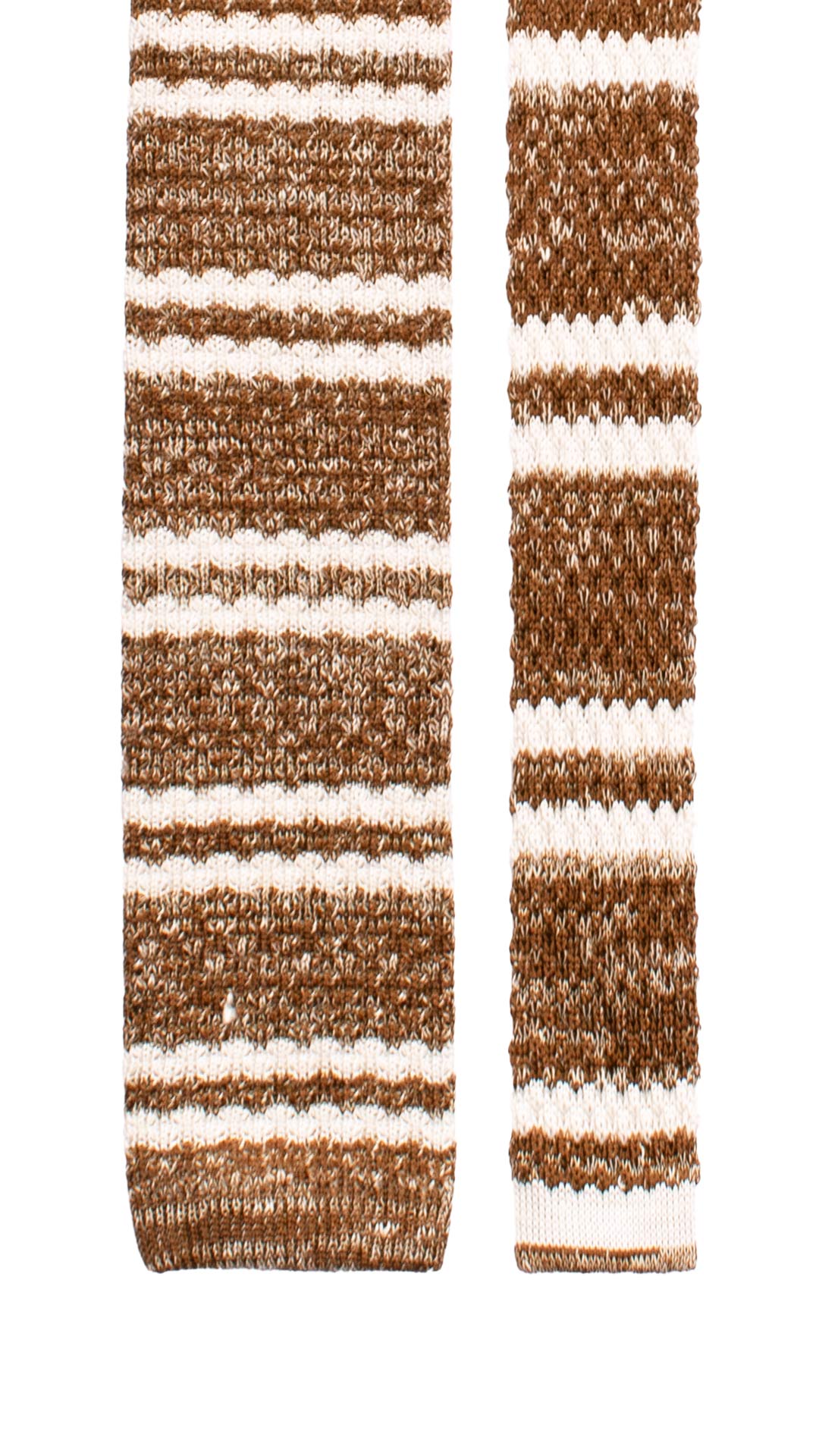 Cravatta Tricot in Maglia in Seta Lino Marrone con Righe Bianche TRI868 Graffeo Cravatte Made in Italy Pala