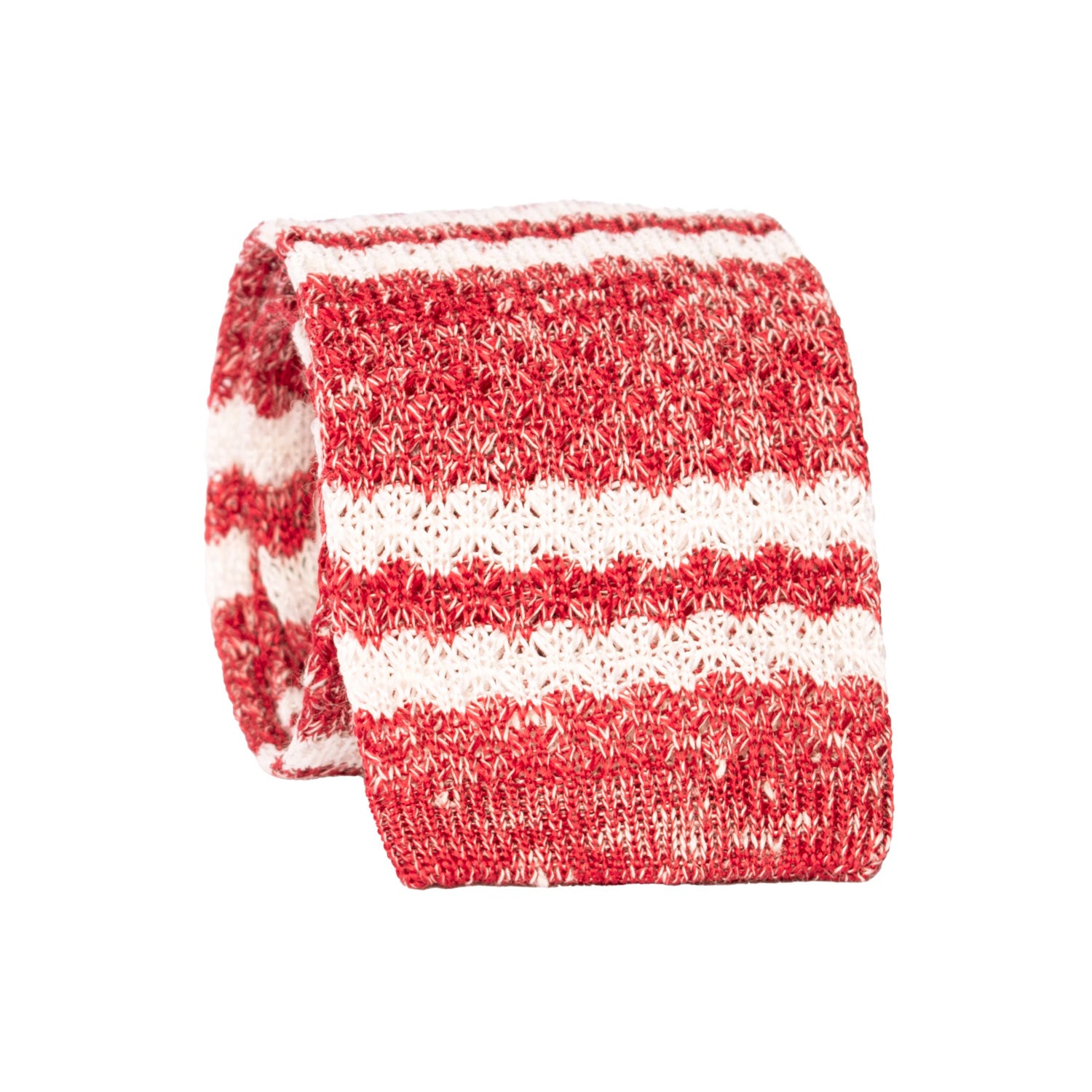 Cravatta Tricot in Maglia in Seta Lino Rossa con Righe Bianche TRI867 Graffeo Cravatte Made in Italy Rotolo