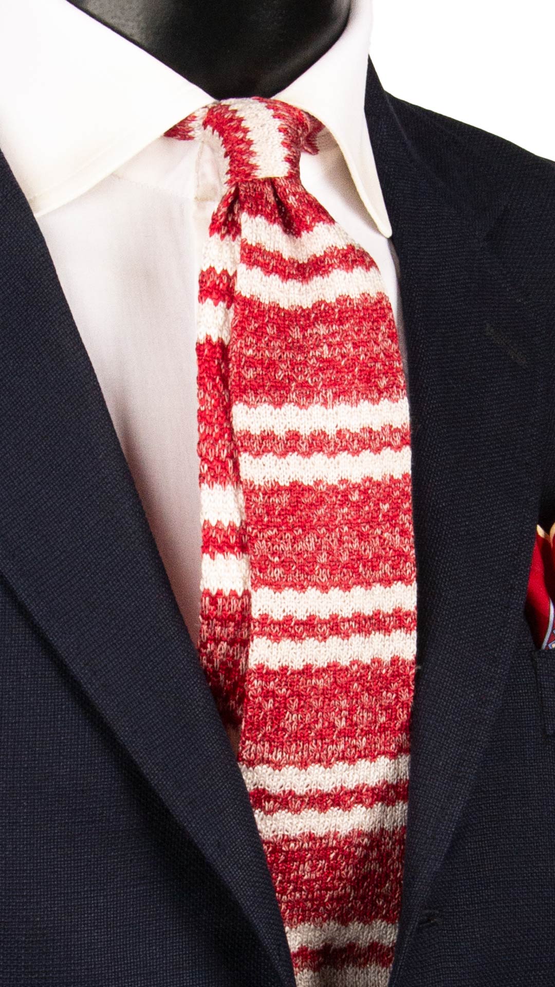 Cravatta Tricot in Maglia in Seta Lino Rossa con Righe Bianche TRI867 Graffeo Cravatte Made in Italy