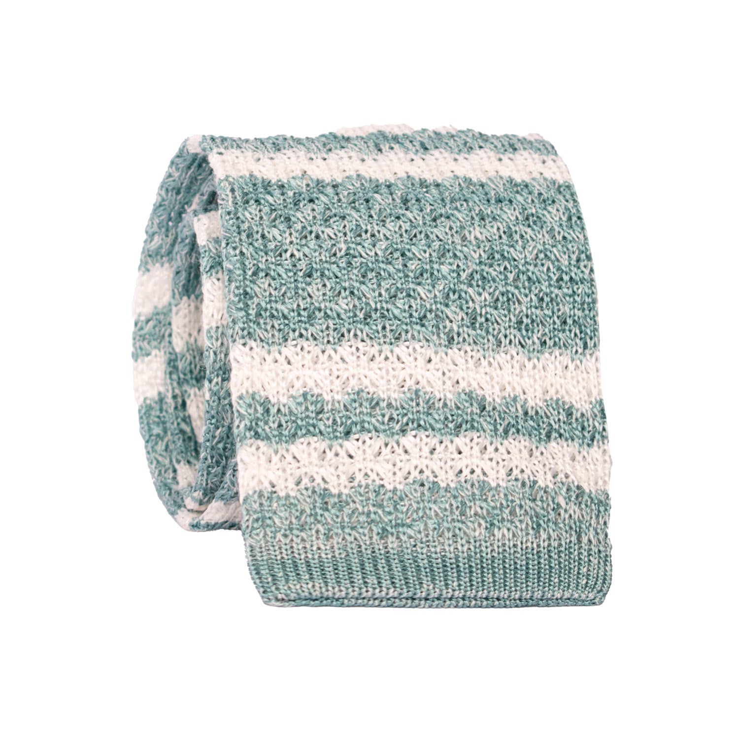 Cravatta Tricot in Maglia in Seta Lino Verde Menta con Righe Bianche TRI865 Graffeo Cravatte Made in Italy Rotolo