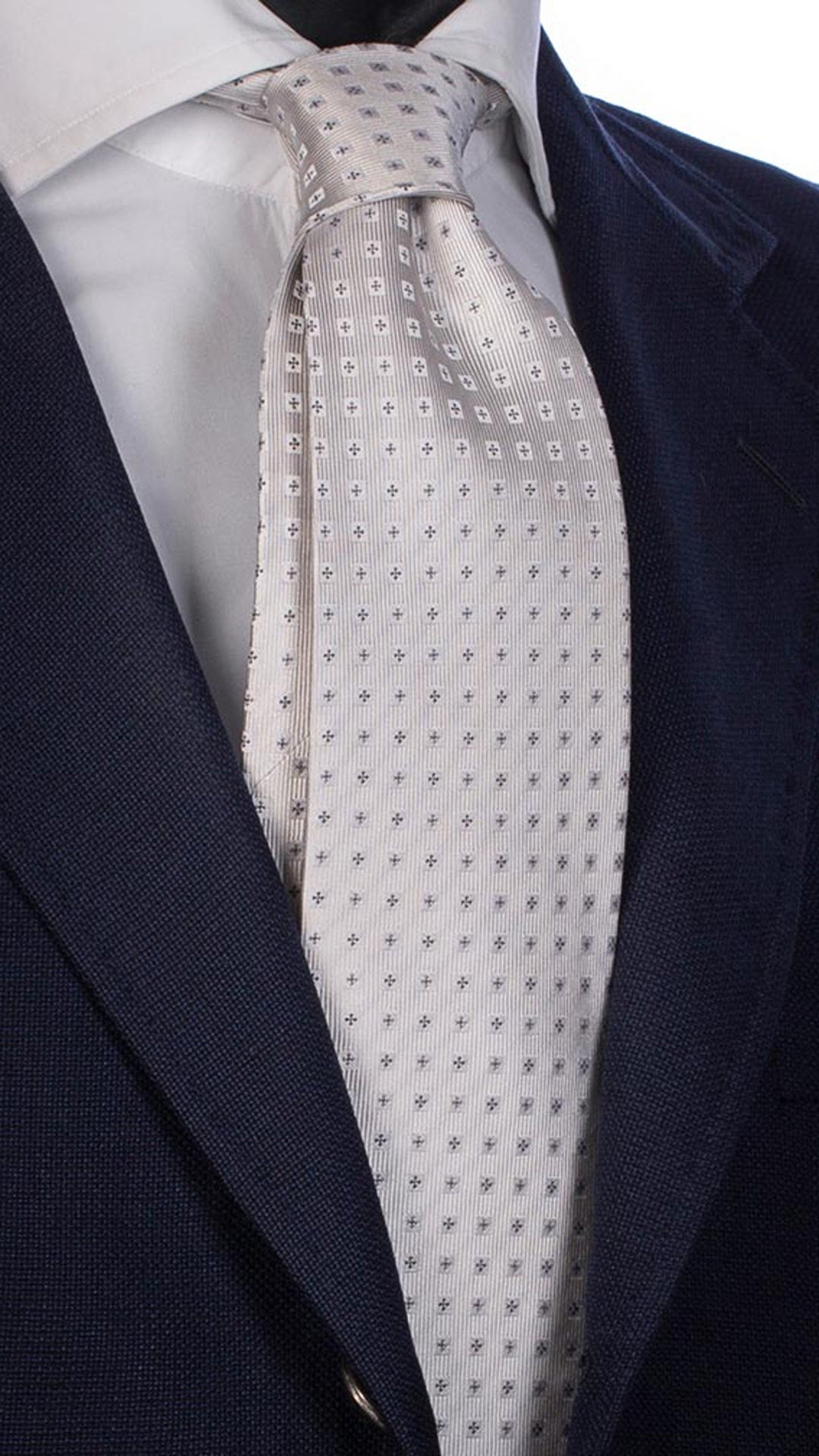 Cravatta da Cerimonia di Seta Bianca Avorio Fantasia Grigio Scuro CY2562 Made in italy Graffeo Cravatte
