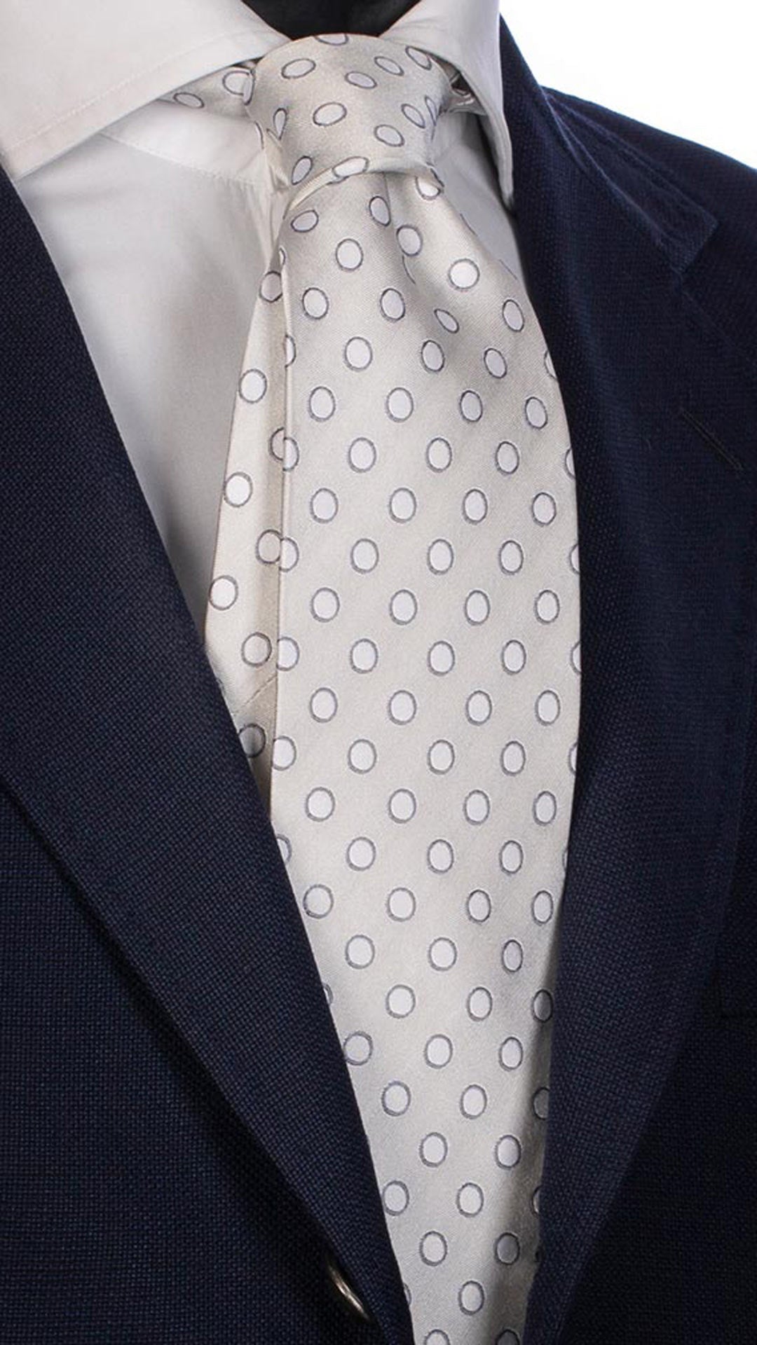 Cravatta da Cerimonia di Seta Bianca Avorio a Pois Grigio Bianco CY2559 Made in Italy Graffeo Cravatte