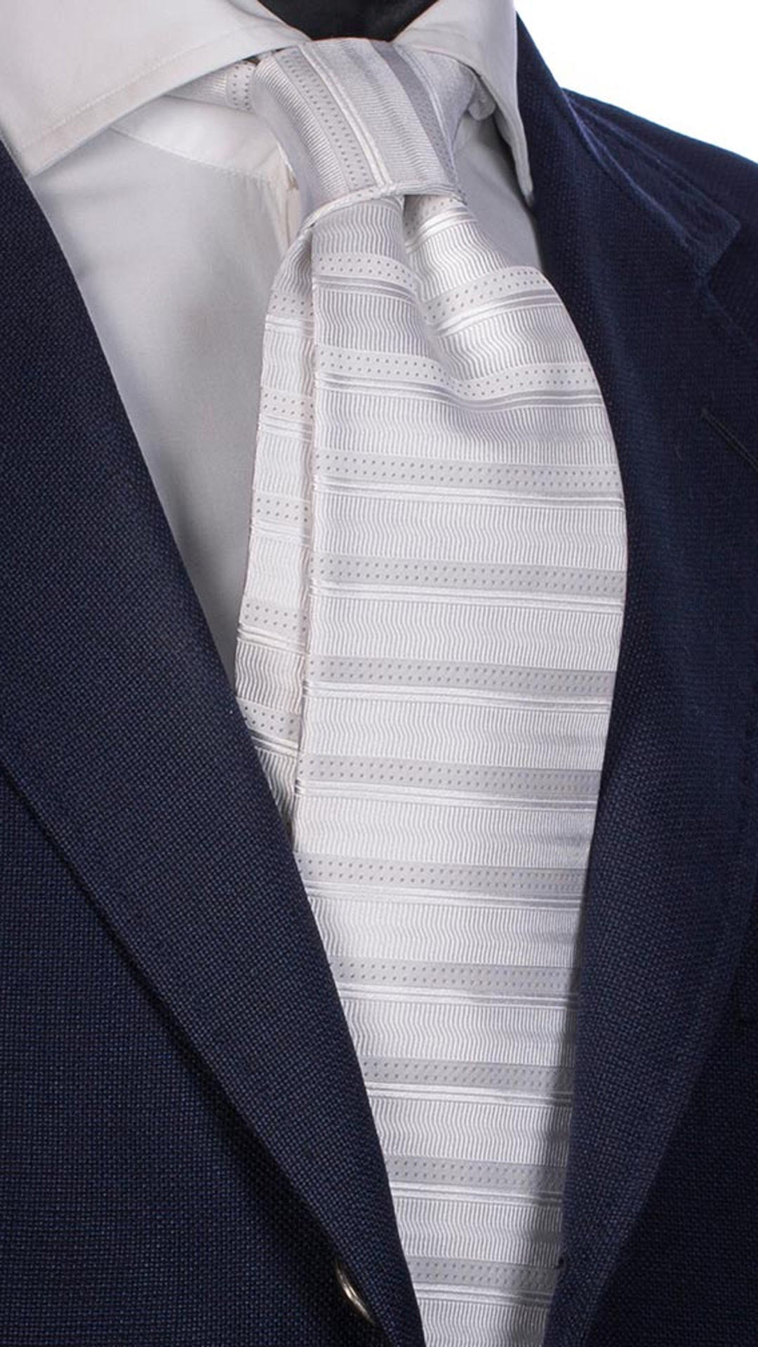 Cravatta da Cerimonia di Seta Bianca Righe Orizzontali Tono su Tono Grigio CY2294 Made in Italy Graffeo Cravatte