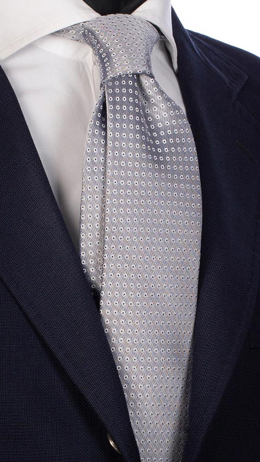 Cravatta da Cerimonia di Seta Blu Bianca Fantasia Tono su Tono CY2768 Made in Italy Graffeo Cravatte