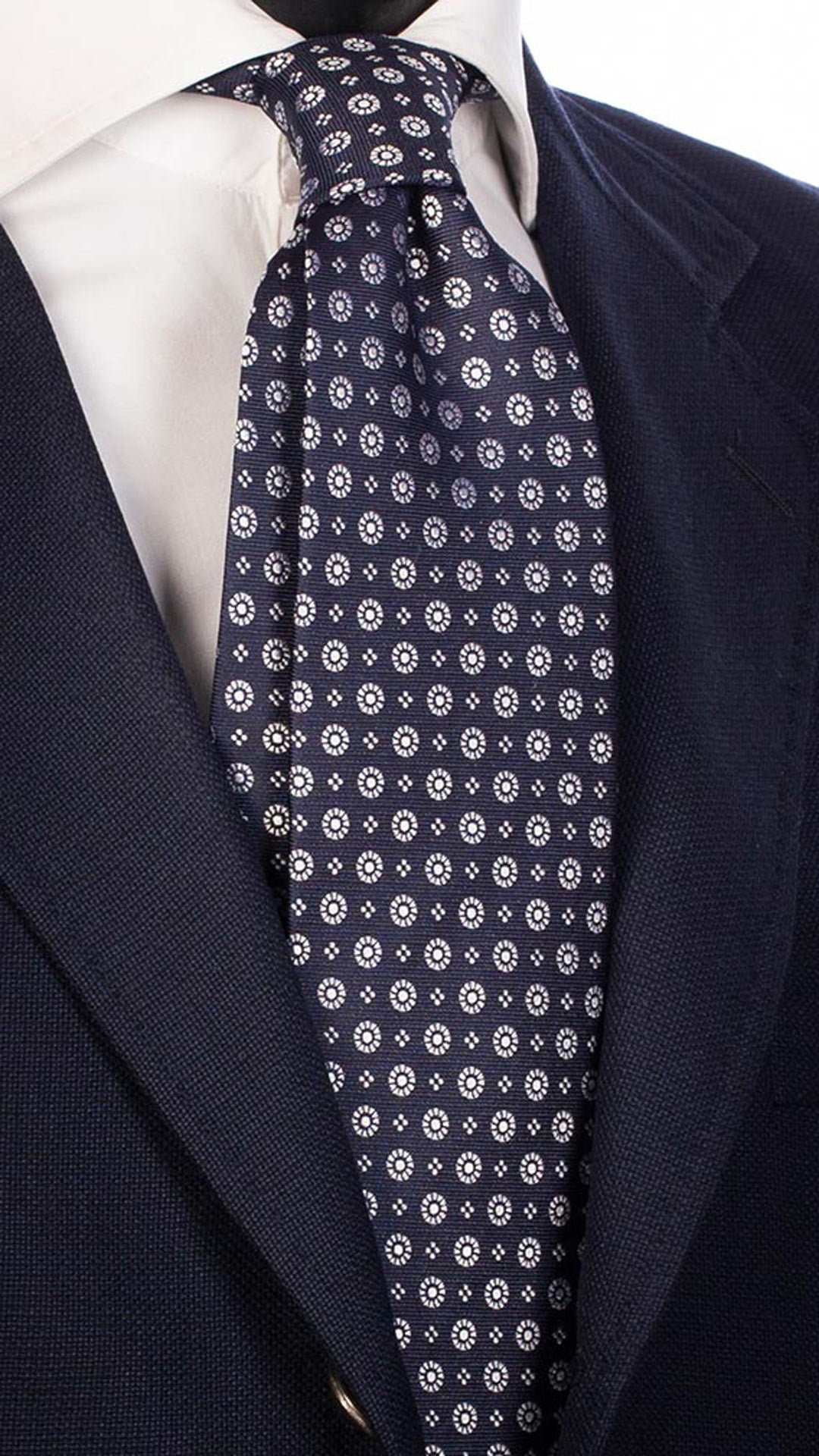 Cravatta da Cerimonia di Seta Blu Fantasia Bianca CY4543 Made in Italy Graffeo Cravatte