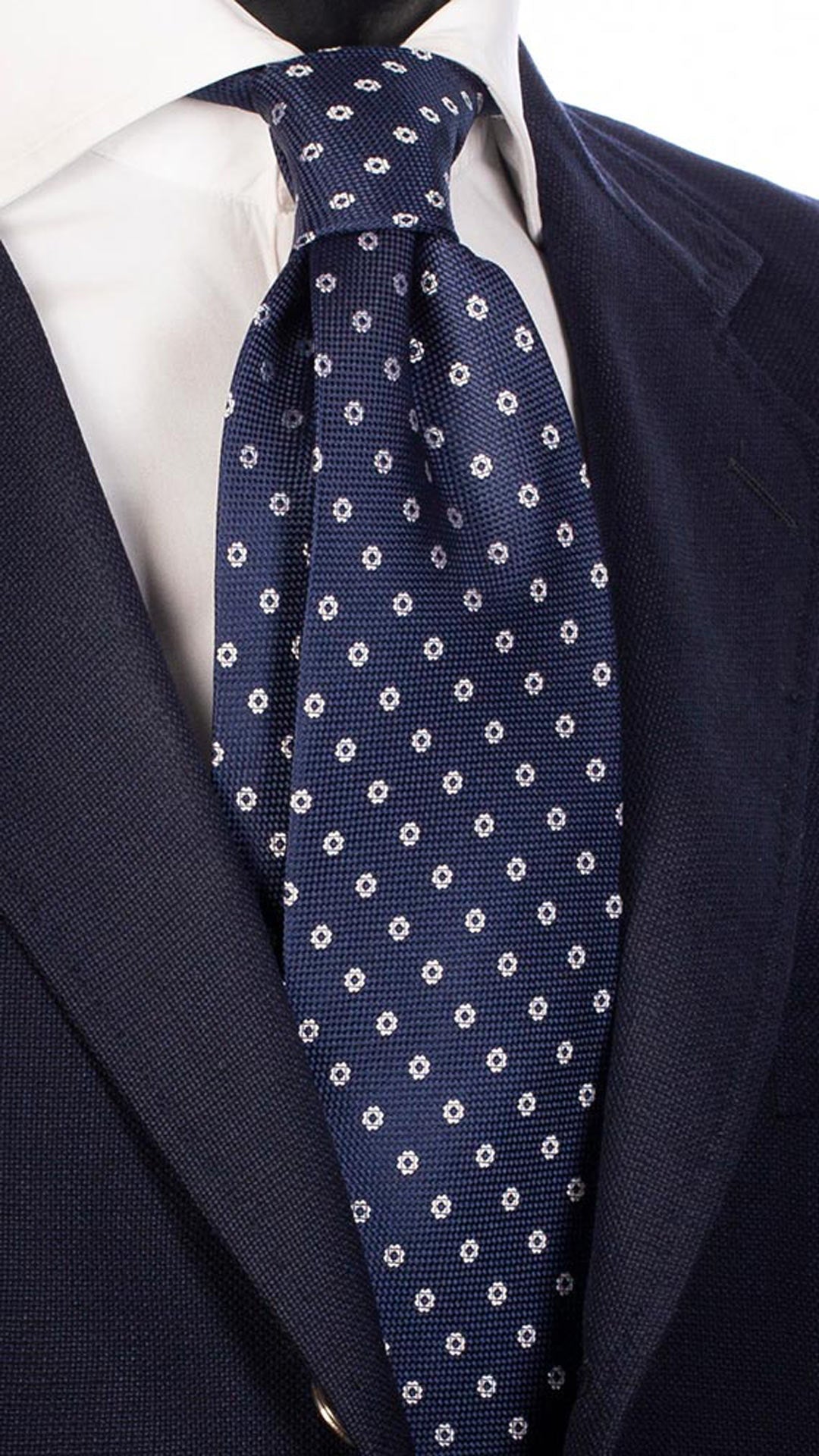 Cravatta da Cerimonia di Seta Blu Fantasia Bianca CY4545 Made in Italy Graffeo Cravatte