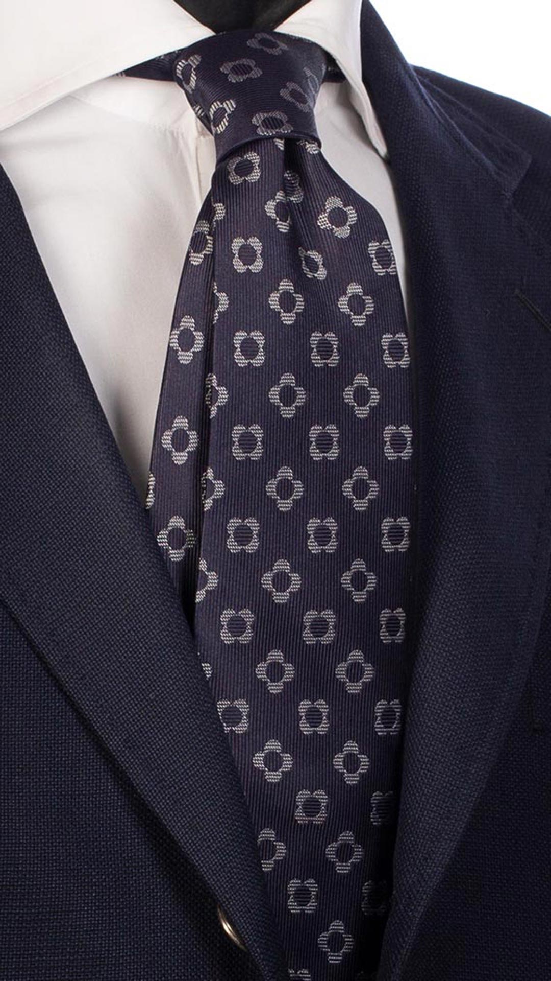 Cravatta da Cerimonia di Seta Blu Fantasia Grigia CY2710 Made in Italy Graffeo Cravatte