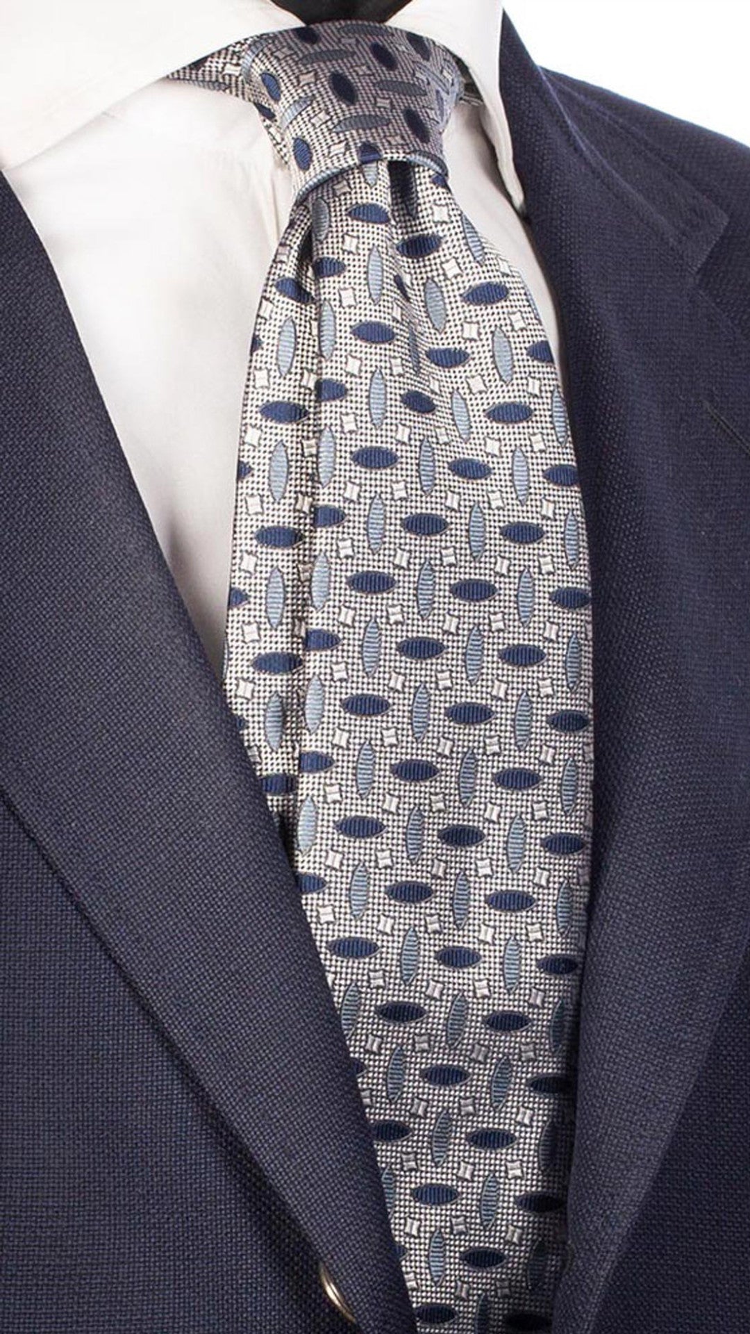 Cravatta da Cerimonia di Seta Blu Fantasia Grigio Nuvola CY3438 Made in Italy Graffeo Cravatte