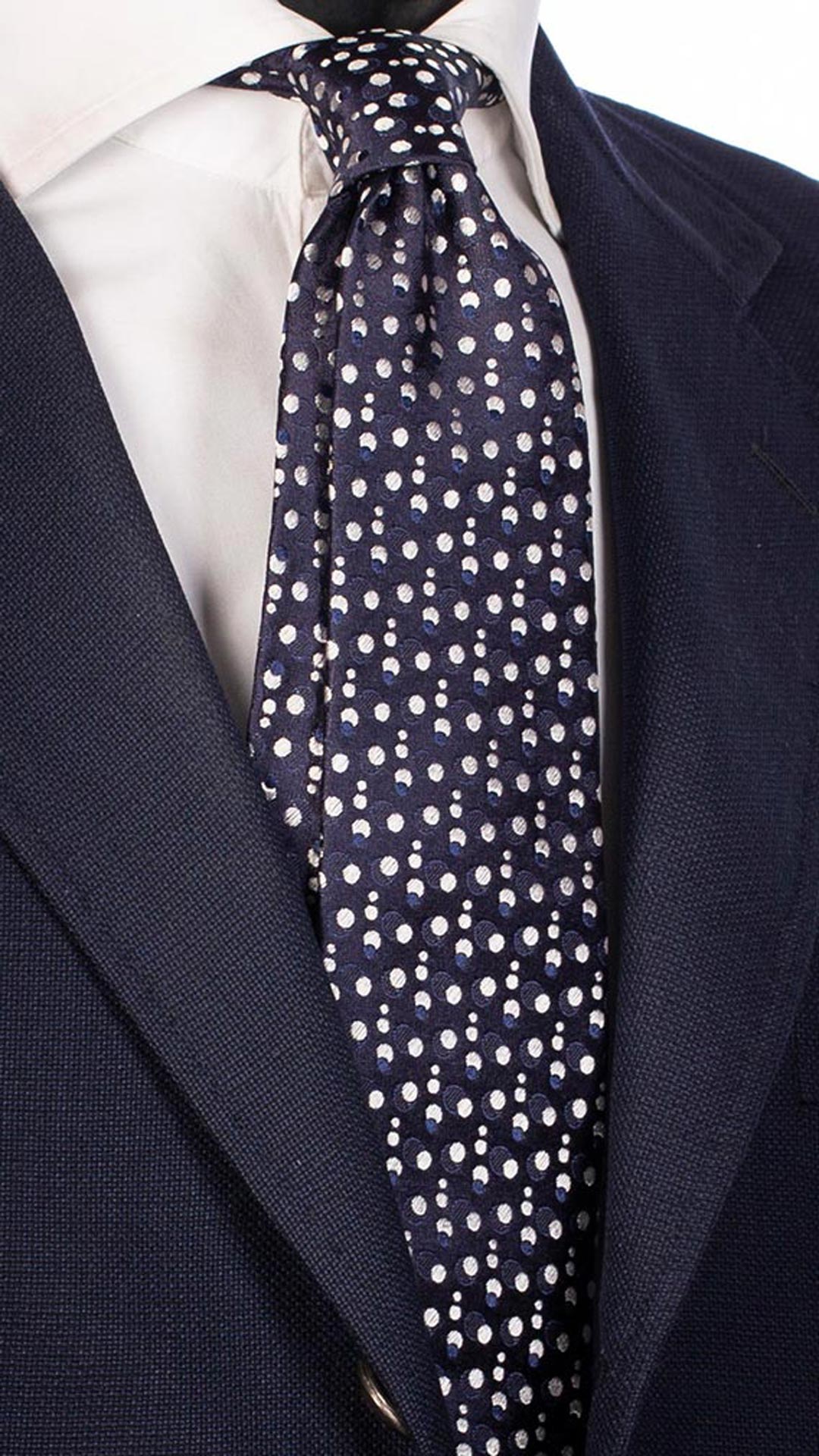 Cravatta da Cerimonia di Seta Blu Fantasia Tono su Tono Bianco CY5478 Made in italy Graffeo Cravatte
