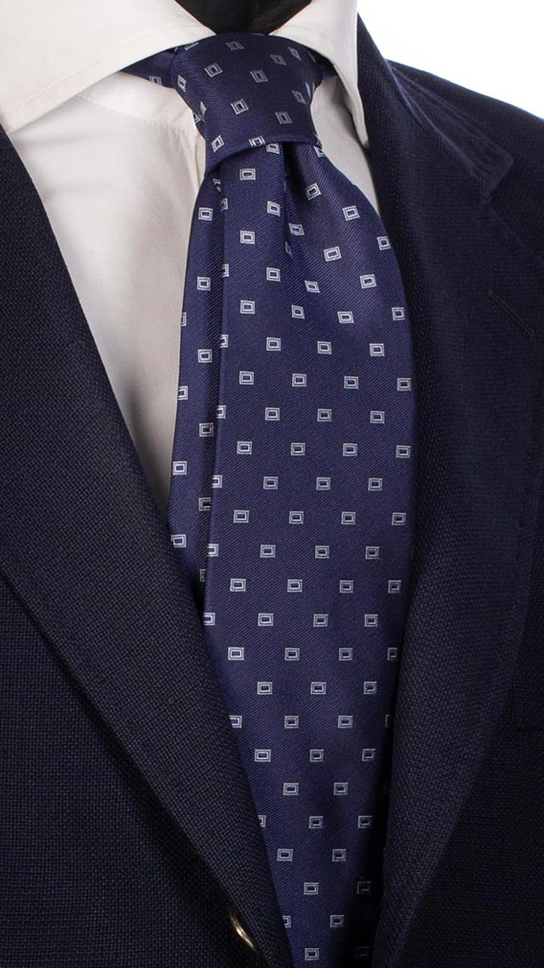 Cravatta da Cerimonia di Seta Blu Navy Fantasia Bianca CY2684 Made in Italy Graffeo Cravatte