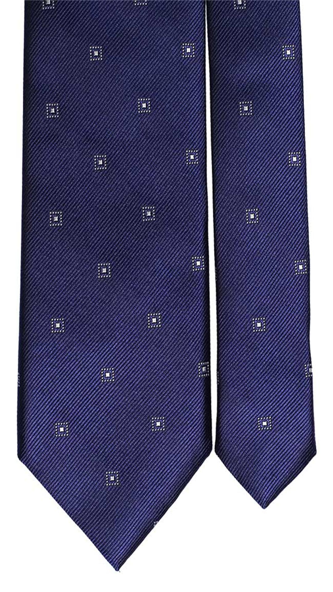 Cravatta da Cerimonia di Seta Blu Navy Fantasia Bianca CY2748 Pala