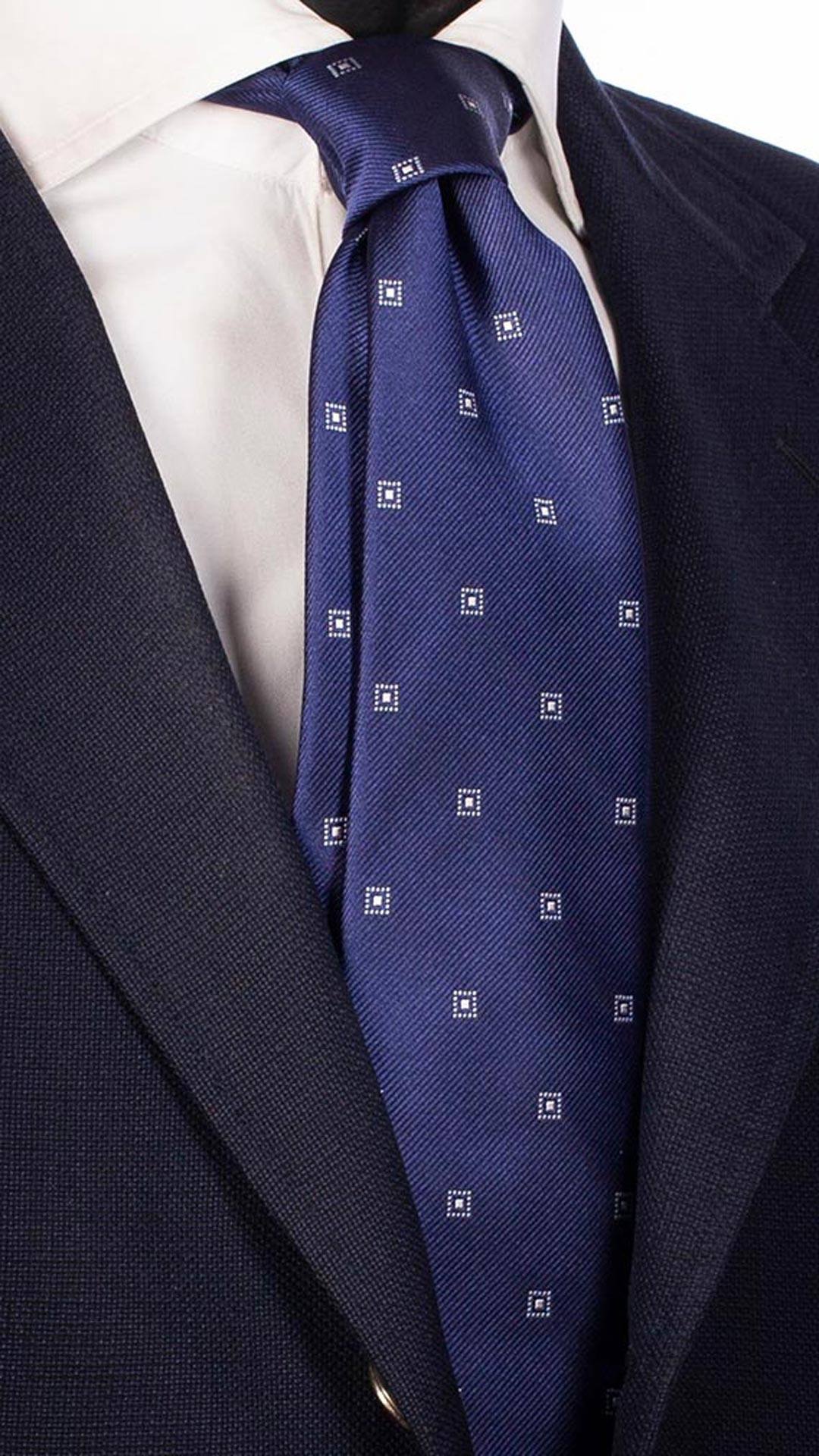 Cravatta da Cerimonia di Seta Blu Navy Fantasia Bianca CY2748 Made in Italy Graffeo Cravatte