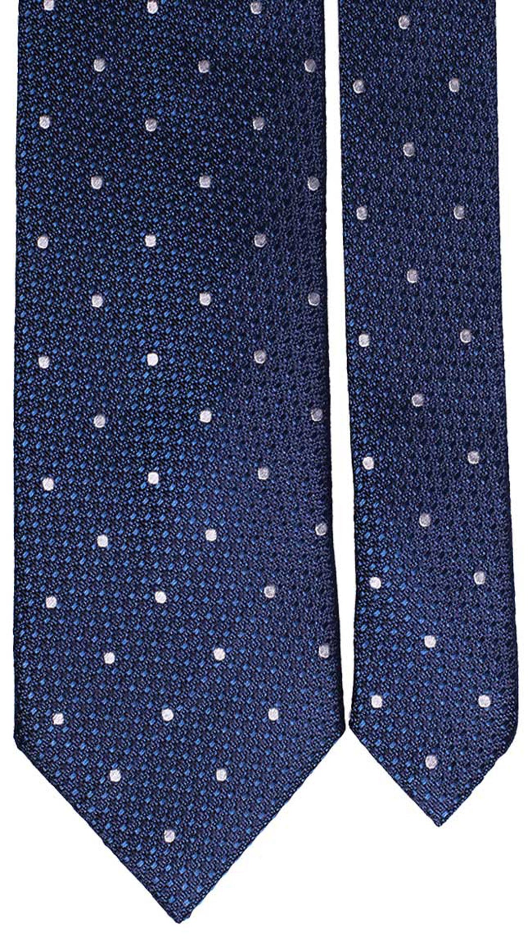 Cravatta da Cerimonia di Seta Blu Navy Fantasia Tono su Tono a Pois Bianchi CY4686 Pala
