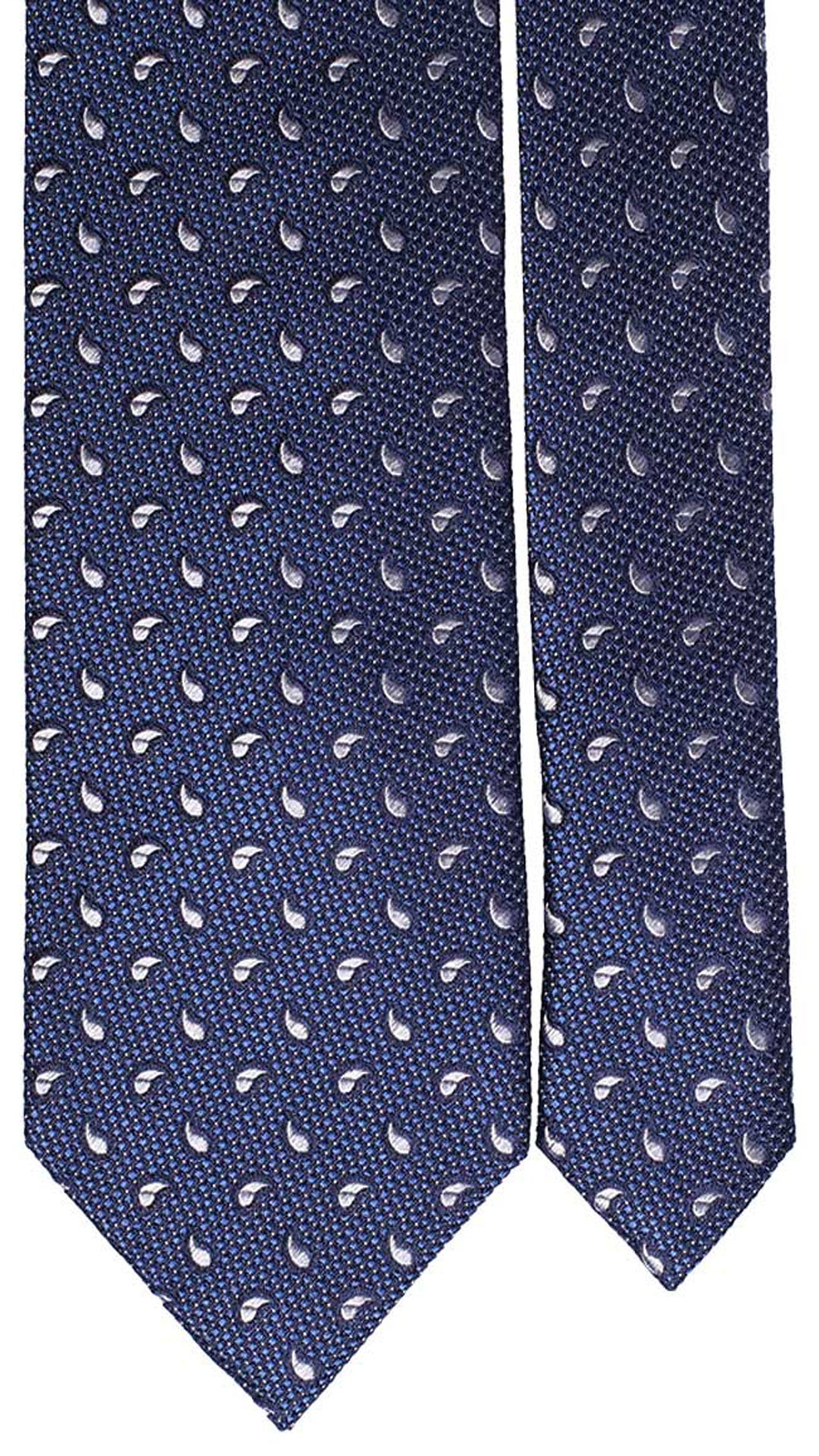 Cravatta da Cerimonia di Seta Blu Navy Paisley Punto a Spillo Bianco CY4697 Pala