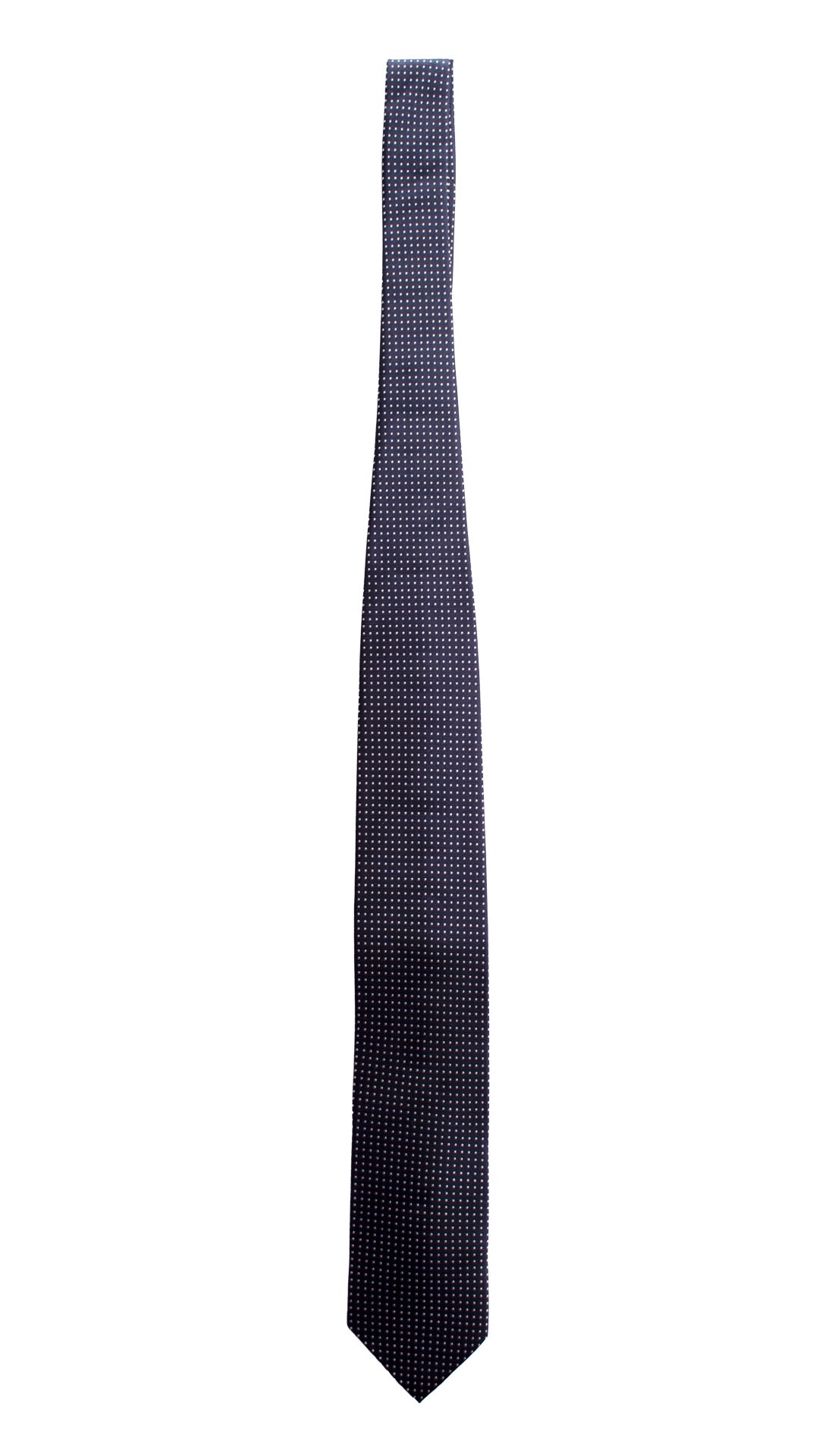 Cravatta da Cerimonia di Seta Blu Navy Pois Bianco CY4700 Intera