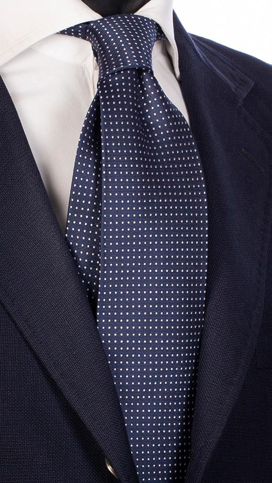 Cravatta da Cerimonia di Seta Blu Navy Pois Bianco CY4700 Made in Italy Graffeo Cravatte