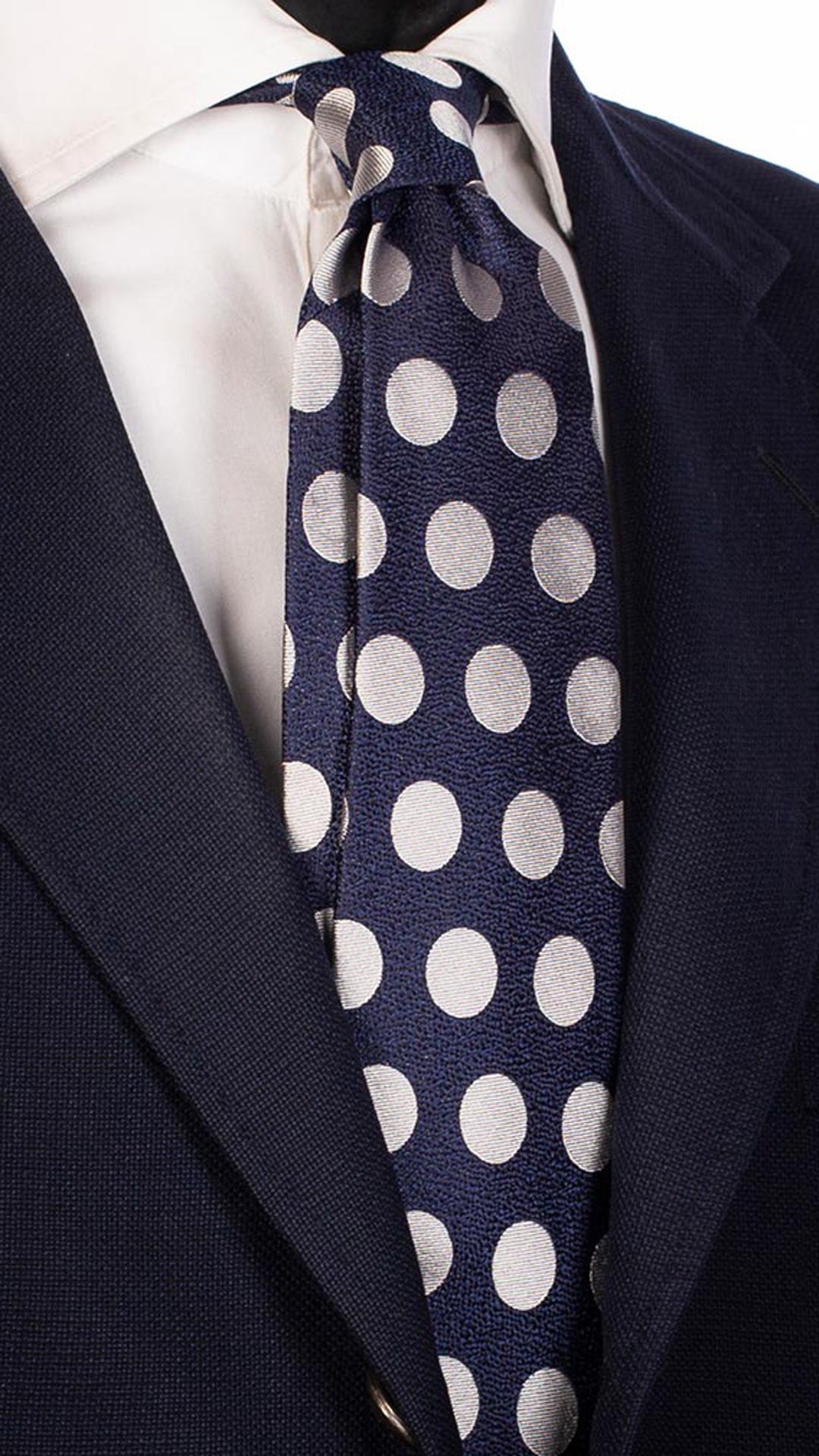 Cravatta da Cerimonia di Seta Blu Navy Pois Grigio Chiaro CY5317 Made in Italy Graffeo Cravatte