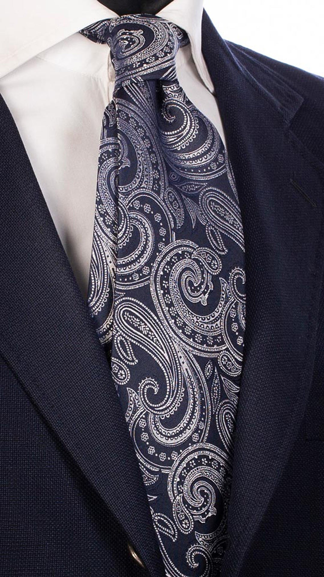 Cravatta da Cerimonia di Seta Blu Paisley Bianchi CY4546 made in Italy Graffeo Cravatte