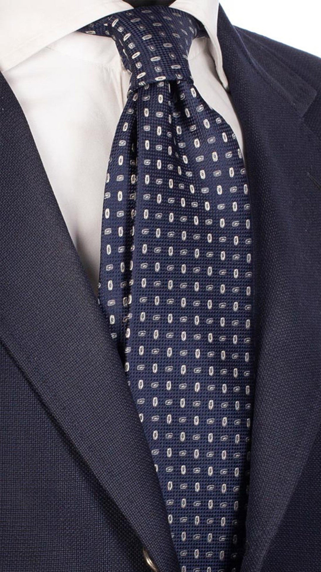 Cravatta da Cerimonia di Seta Blu a Fantasia Grigio Chiaro Grigio Scuro CY3144 Made in Italy Graffeo Cravatte