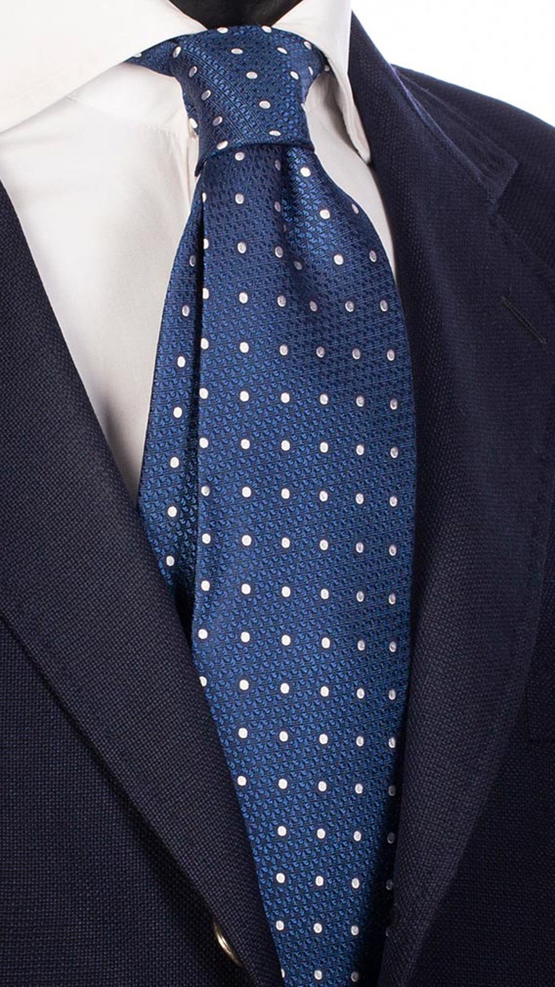 Cravatta da Cerimonia di Seta Bluette Fantasia Tono su Tono Pois Bianchi CY4534 MAde in Italy Graffeo Cravatte