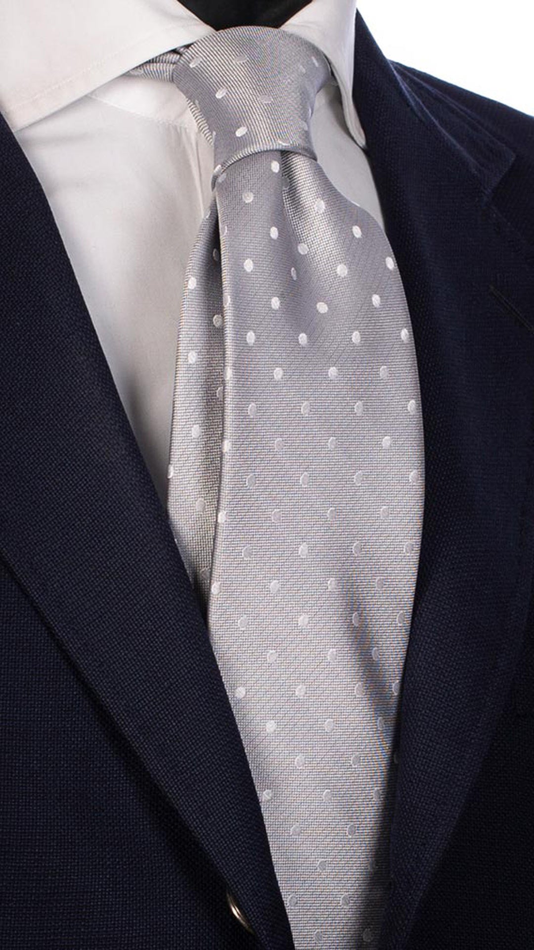 Cravatta da Cerimonia di Seta Grigio Argento Pois Bianco CY3139 Made in Italy Graffeo Cravatte