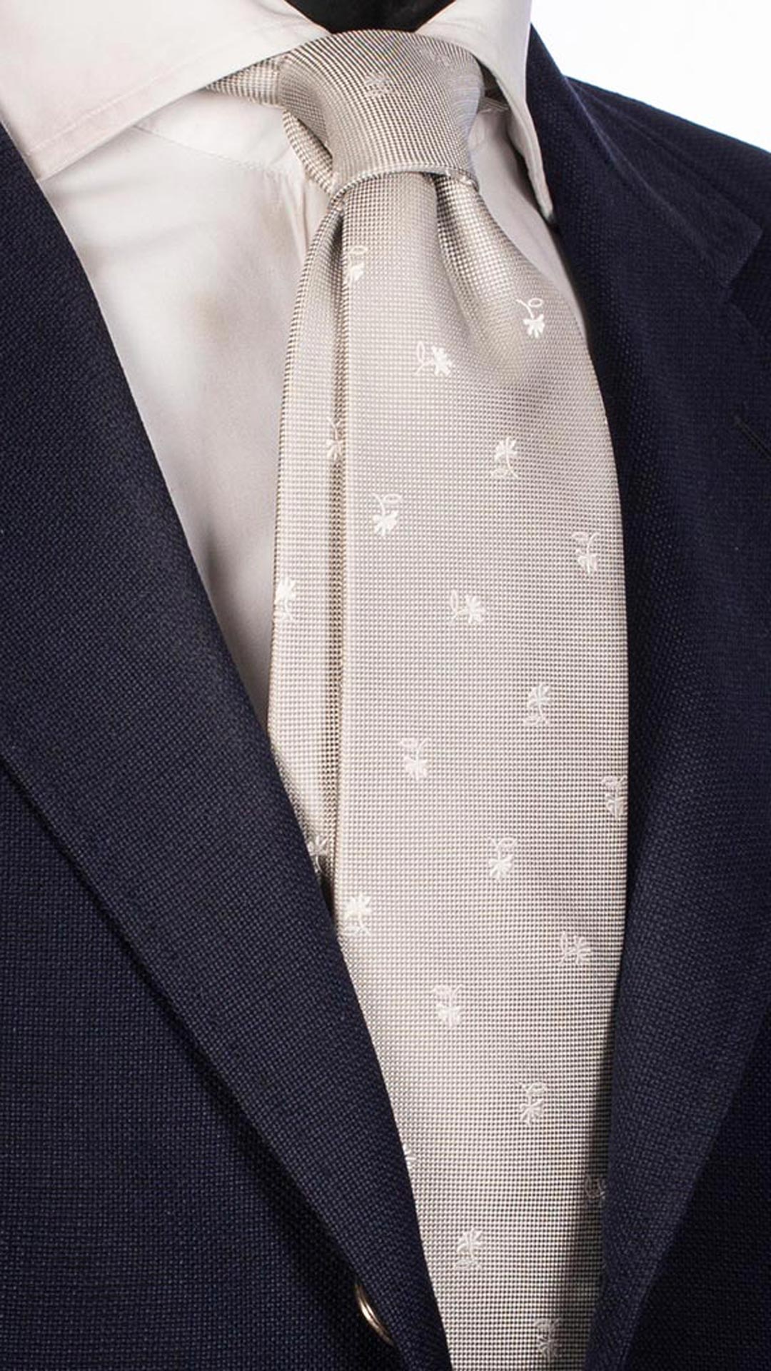 Cravatta da Cerimonia di Seta Grigio Chiaro Fantasia Floreale Bianca CY2701 Made in Italy graffeo Cravatte