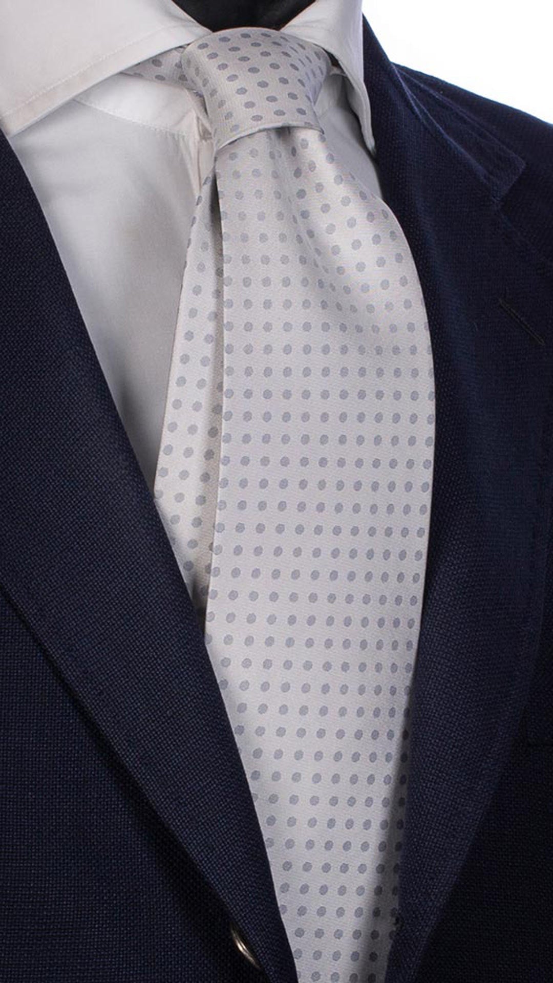 Cravatta da Cerimonia di Seta Grigio Chiaro Pois Grigio Scuro CY2564 Made in Italy Graffeo Cravatte