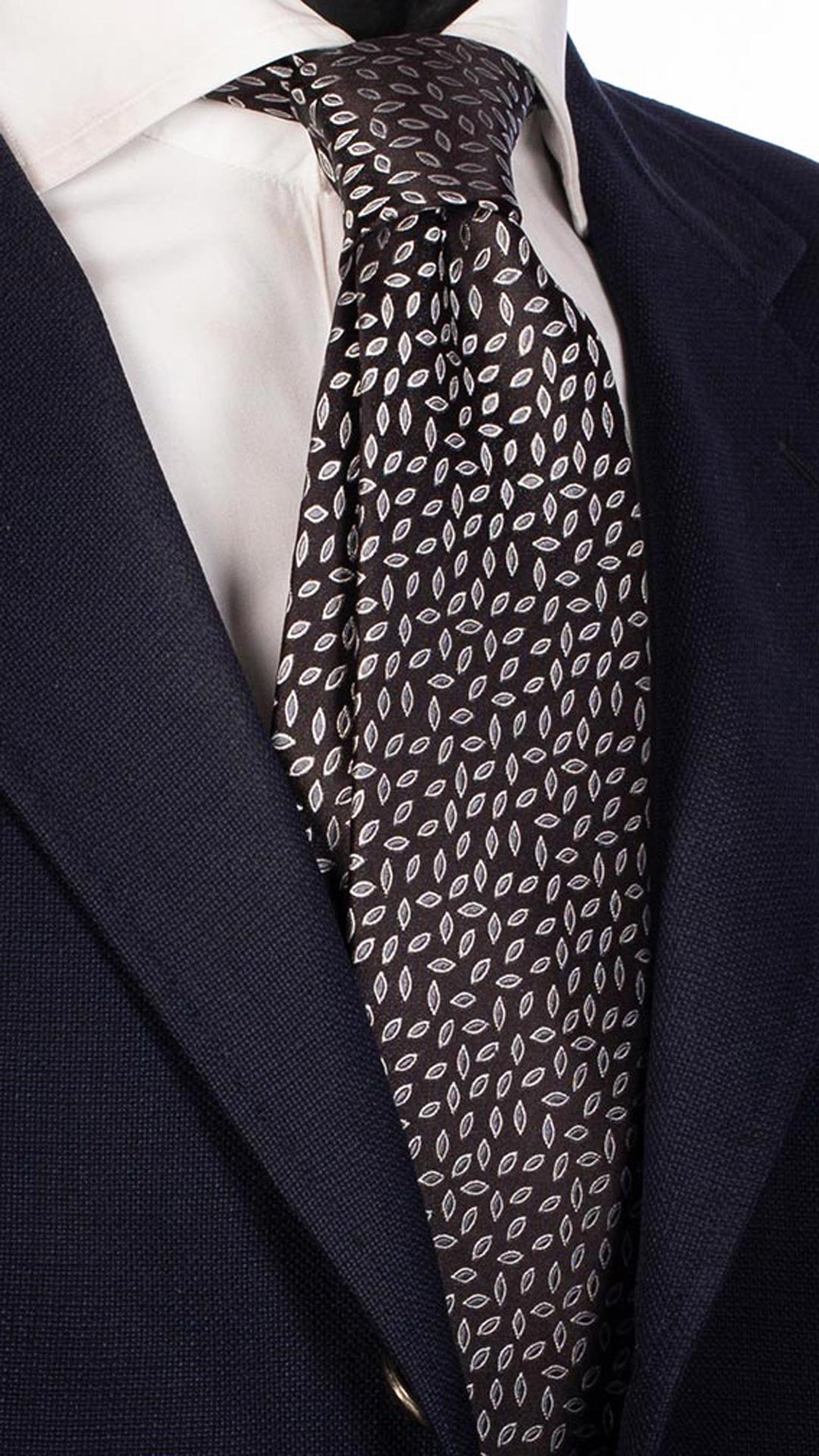 Cravatta da Cerimonia di Seta Nera Fantasia Grigia CY2683 Made in Italy Graffeo Cravatte
