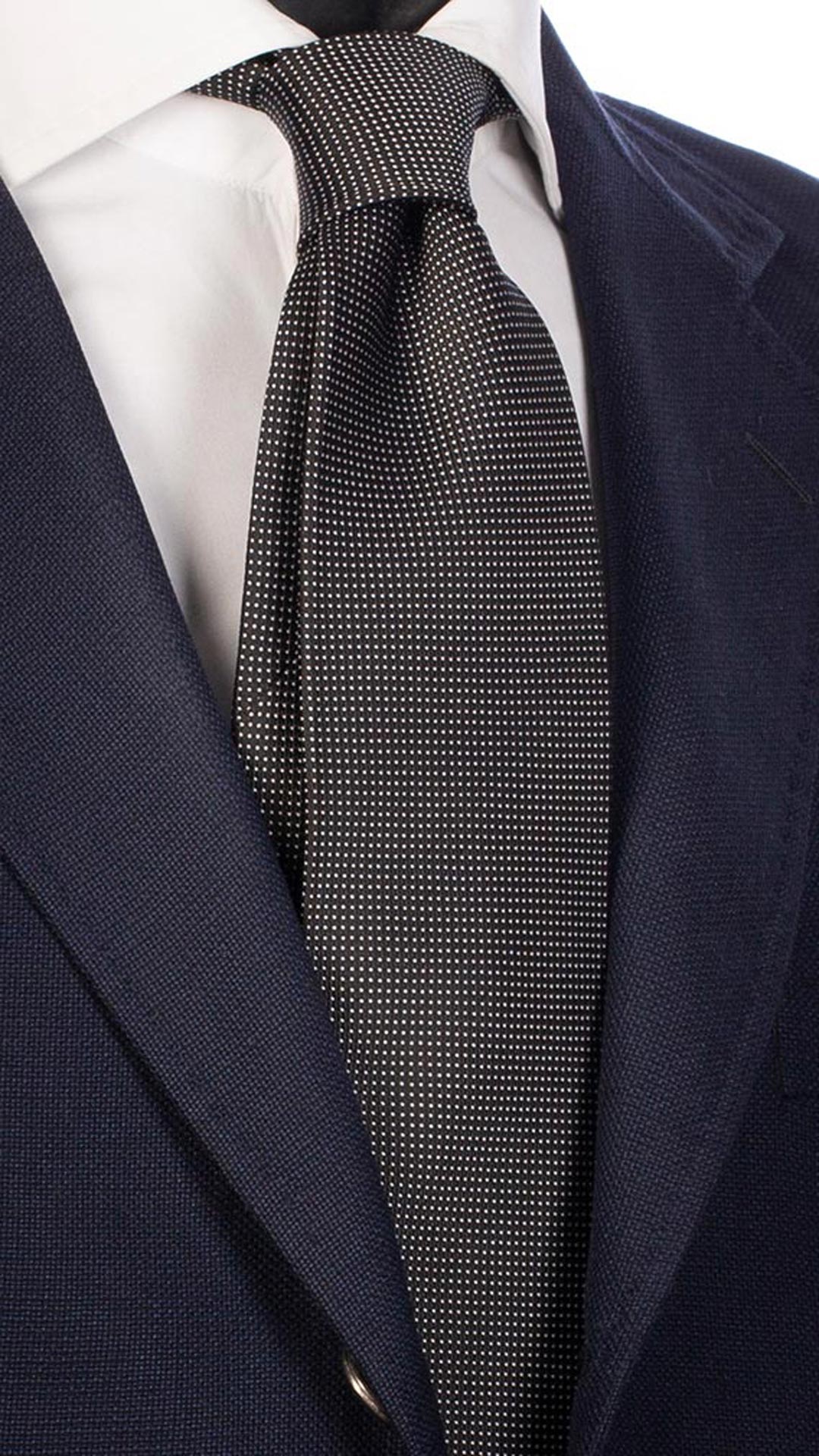 Cravatta da Cerimonia di Seta Nera Punto a Spillo Bianco CY2499 made in Italy Graffeo Cravatte