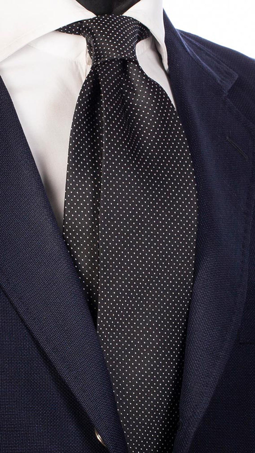 Cravatta da Cerimonia di Seta Nera Punto a Spillo Bianco CY4703 Made in Italy Graffeo Cravatte