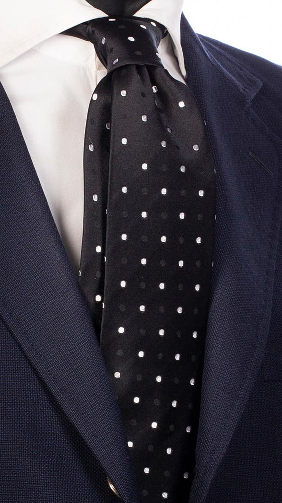 Cravatta da Cerimonia di Seta Nera a Pois Tono su Tono Bianco CY4692 Made in Italy Graffeo Cravatte
