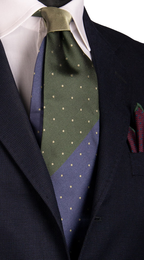 Cravatta Vintage Regimental di Seta a Righe Verde Blu a Pois Made in Italy Graffeo Cravatte