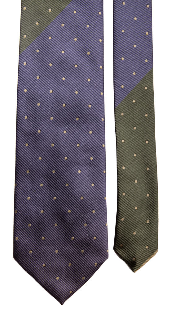 Cravatta Vintage Regimental di Seta a Righe Verde Blu a Pois Made in Italy Graffeo Cravatte Pala