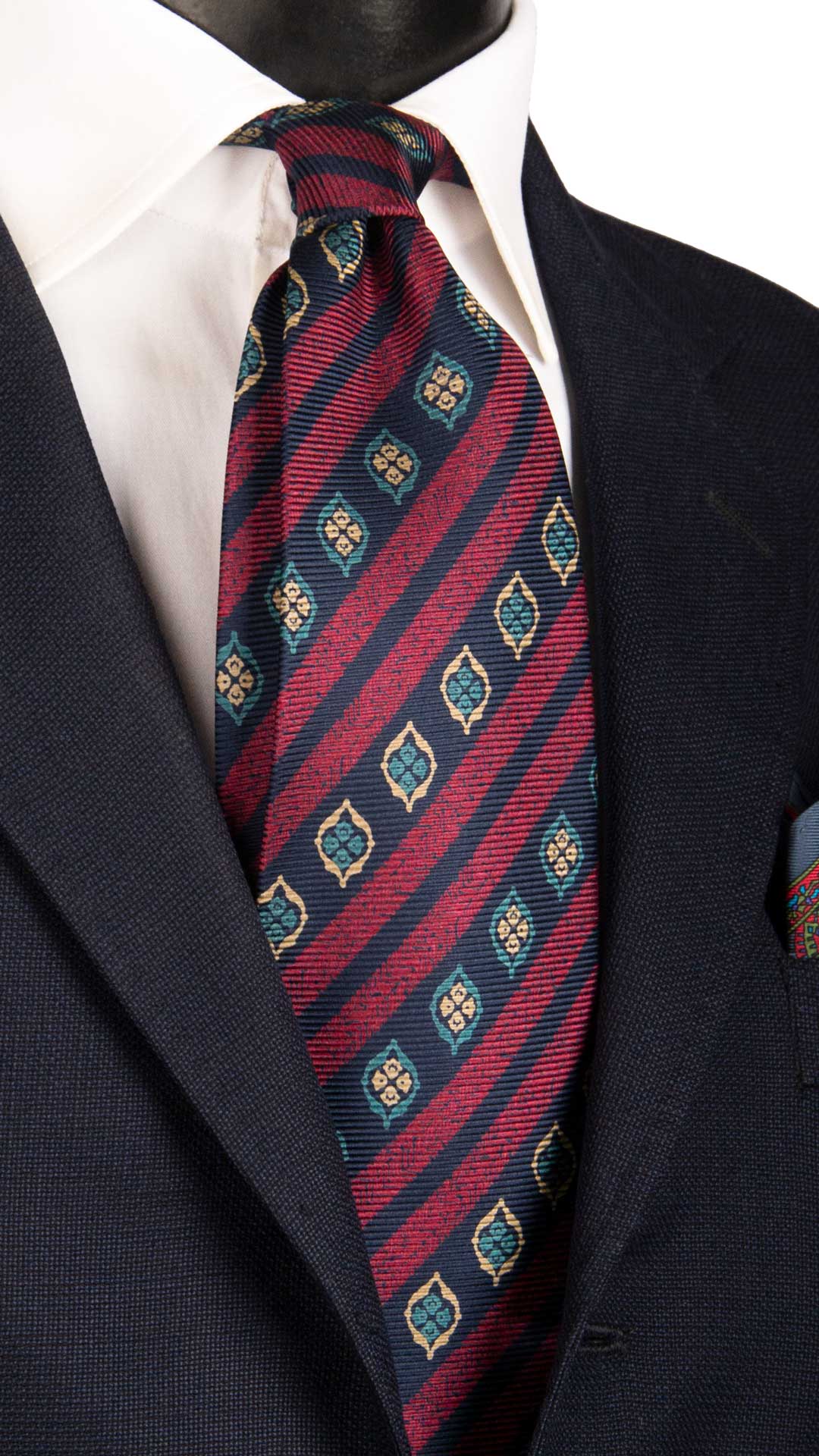 Cravatta Vintage Regimental in Saia di Seta Blu A Righe Bordeaux Fantasia Multicolor CV843 Graffeo Cravatte Made in Italy 