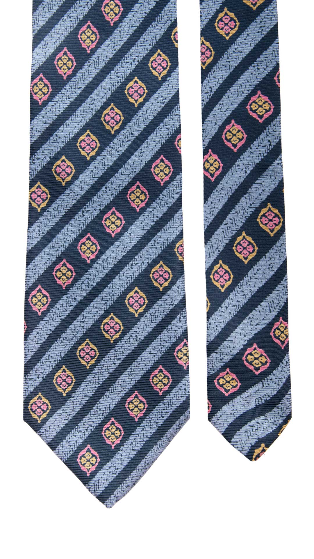 Cravatta Vintage Regimental in Saia di Seta Blu A Righe Celesti Fantasia Multicolor CV841 Graffeo Cravatte Made in Italy Pala