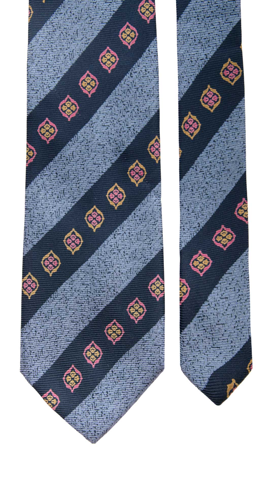Cravatta Vintage Regimental in Saia di Seta Blu A Righe Celesti Fantasia Multicolor CV845 Graffeo Cravatte Made in Italy Pala