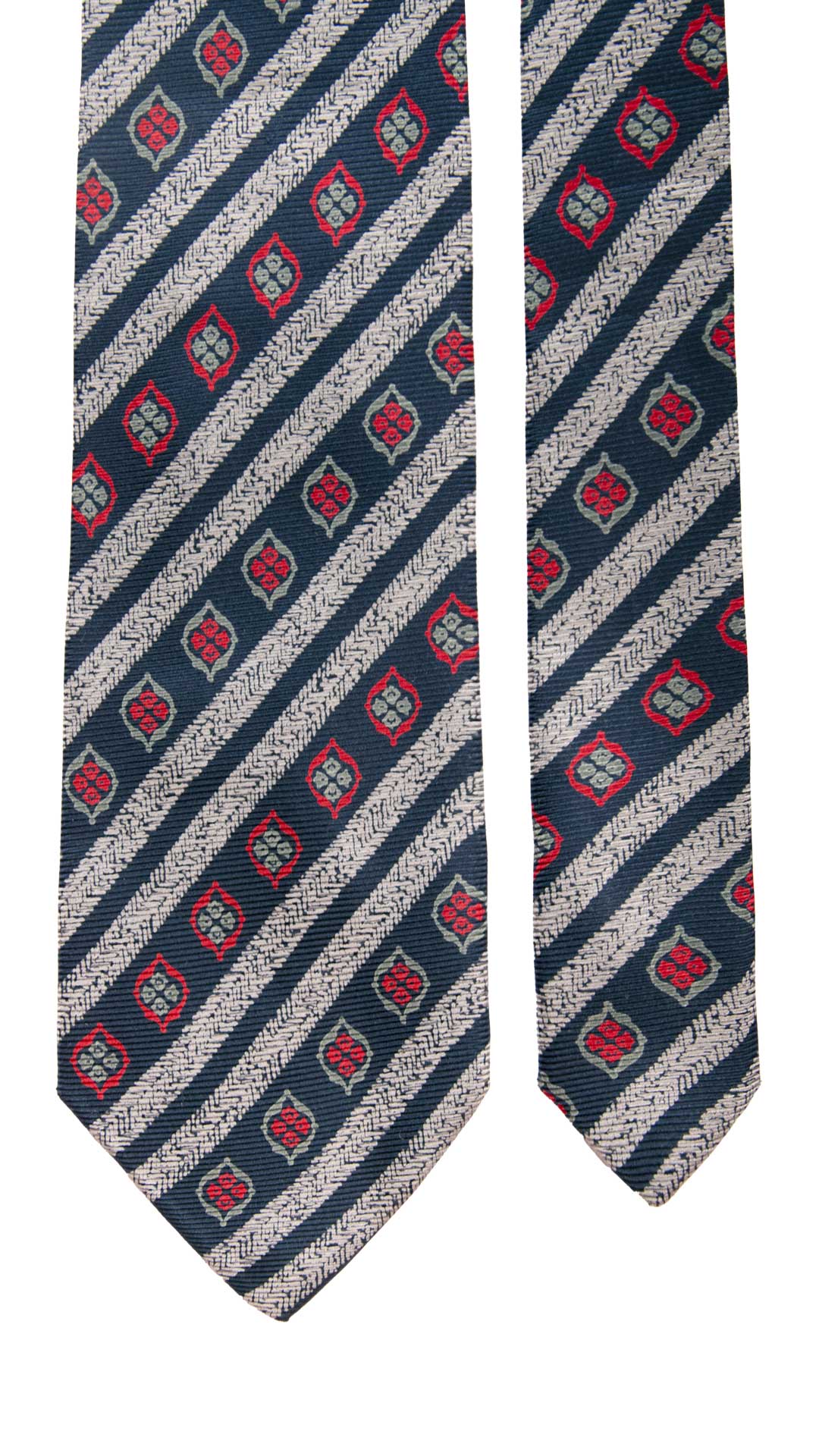 Cravatta Vintage Regimental in Saia di Seta Blu A Righe Grigio Argento Fantasia Multicolor CV842 Graffeo Cravatte Made in Italy Pala