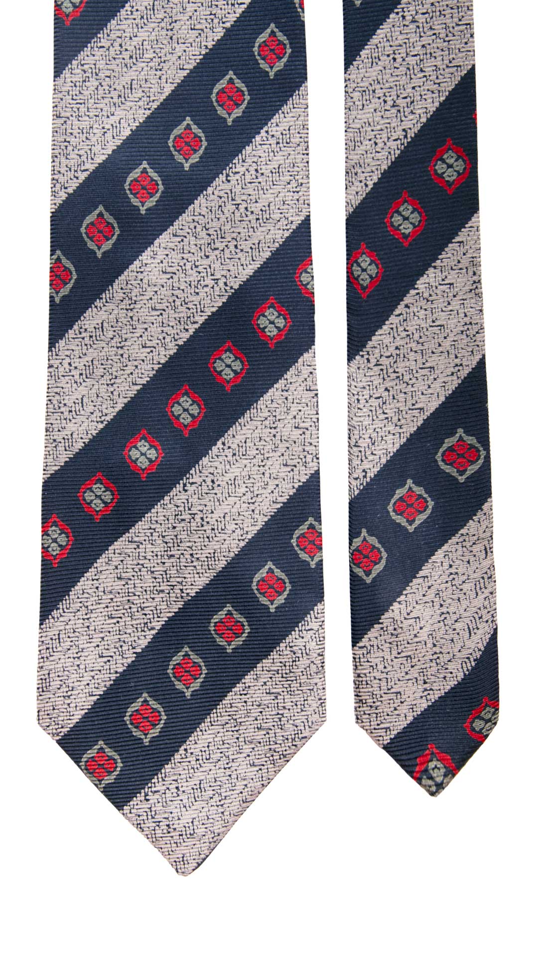 Cravatta Vintage Regimental in Saia di Seta Blu A Righe Grigio Argento Fantasia Multicolor CV848 Graffeo Cravatte Made in Italy Pala
