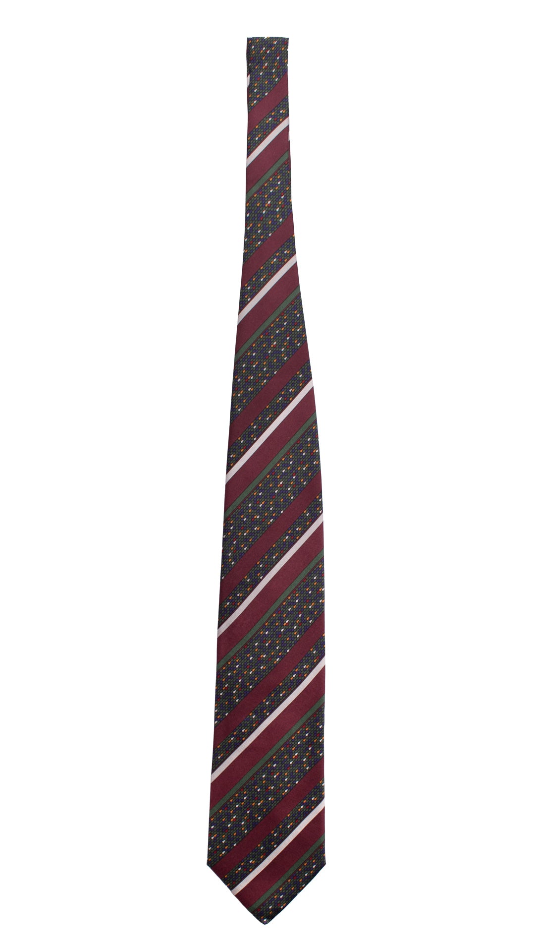 Cravatta Vintage Regimental in Twill di Seta Bordeaux A Righe Multicolor  CV818