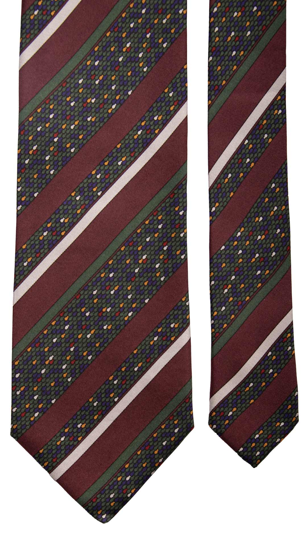 Cravatta Vintage Regimental in Twill di Seta Bordeaux A Righe Multicolor  CV818