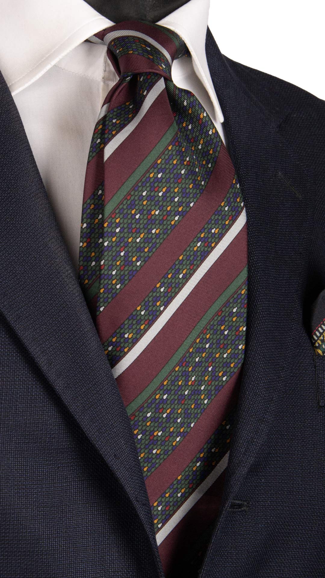 Cravatta Vintage Regimental in Twill di Seta Bordeaux A Righe Multicolor CV818 MAde in Italy Graffeo Cravatte